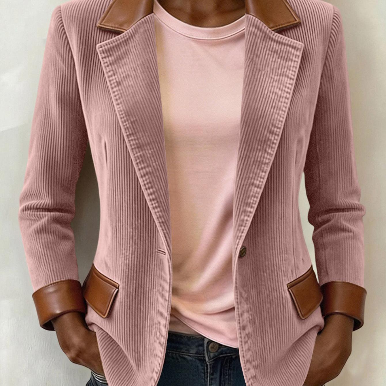 Image of Women's Corduroy Blazer Oversized Dress Suit Jacket - Single Button Collar H-line Blazer, Machine Washable Corduroy Office Blazer For Business Casual Fall Winter Workwear, Beltless Dress Jacket