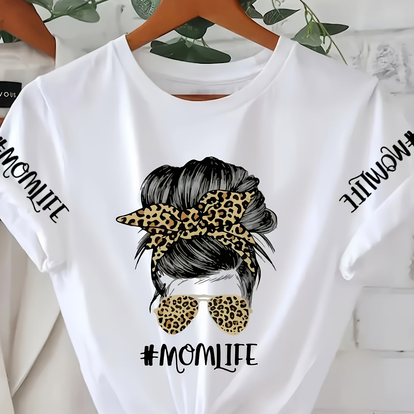 Image of Momlife Print T-shirt, Short Sleeve Crew Neck Casual Top For Summer & Spring, Women's Clothing