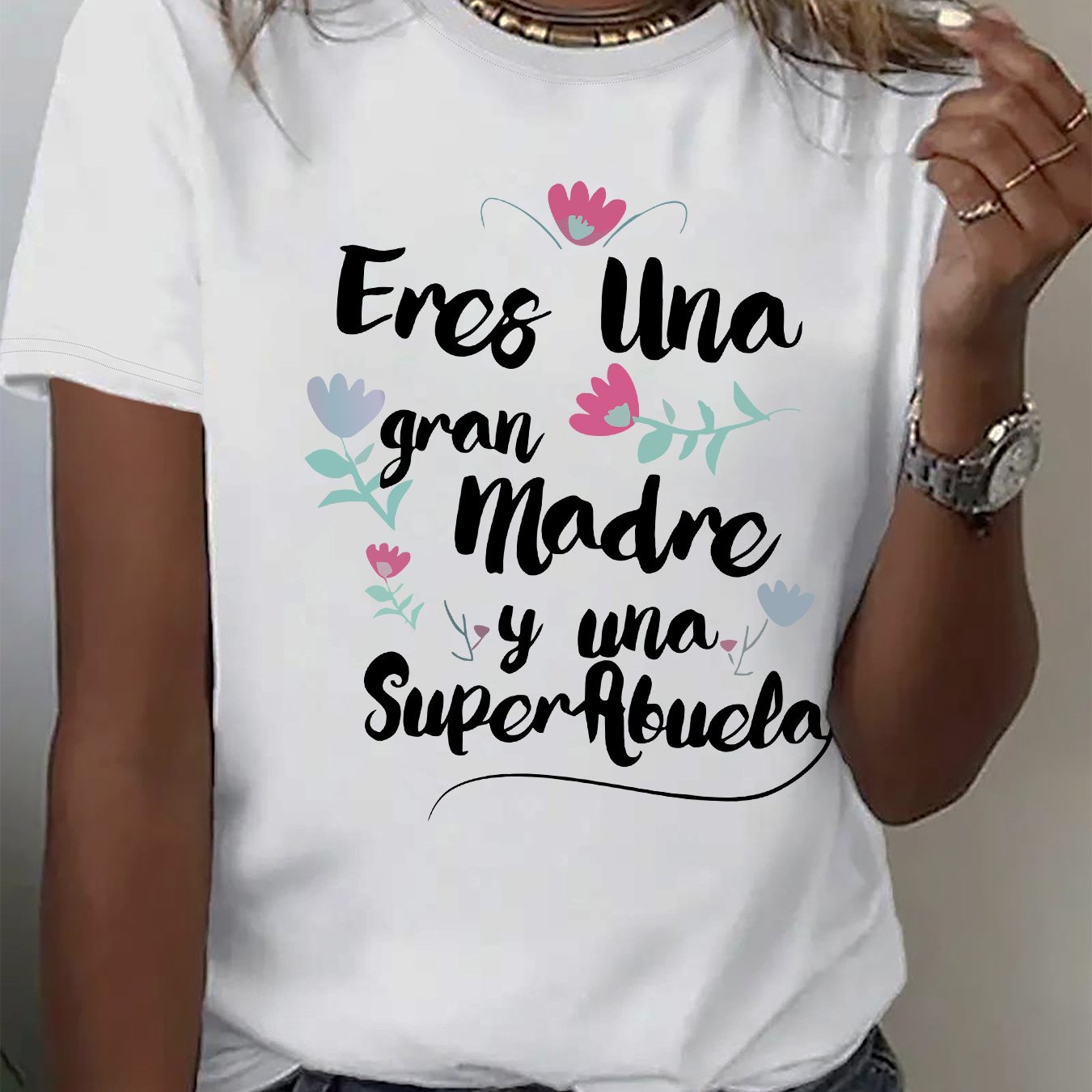 TEMU Camiseta con estampado , manga corta y cuello , top casual para verano y , ropa de mujer
