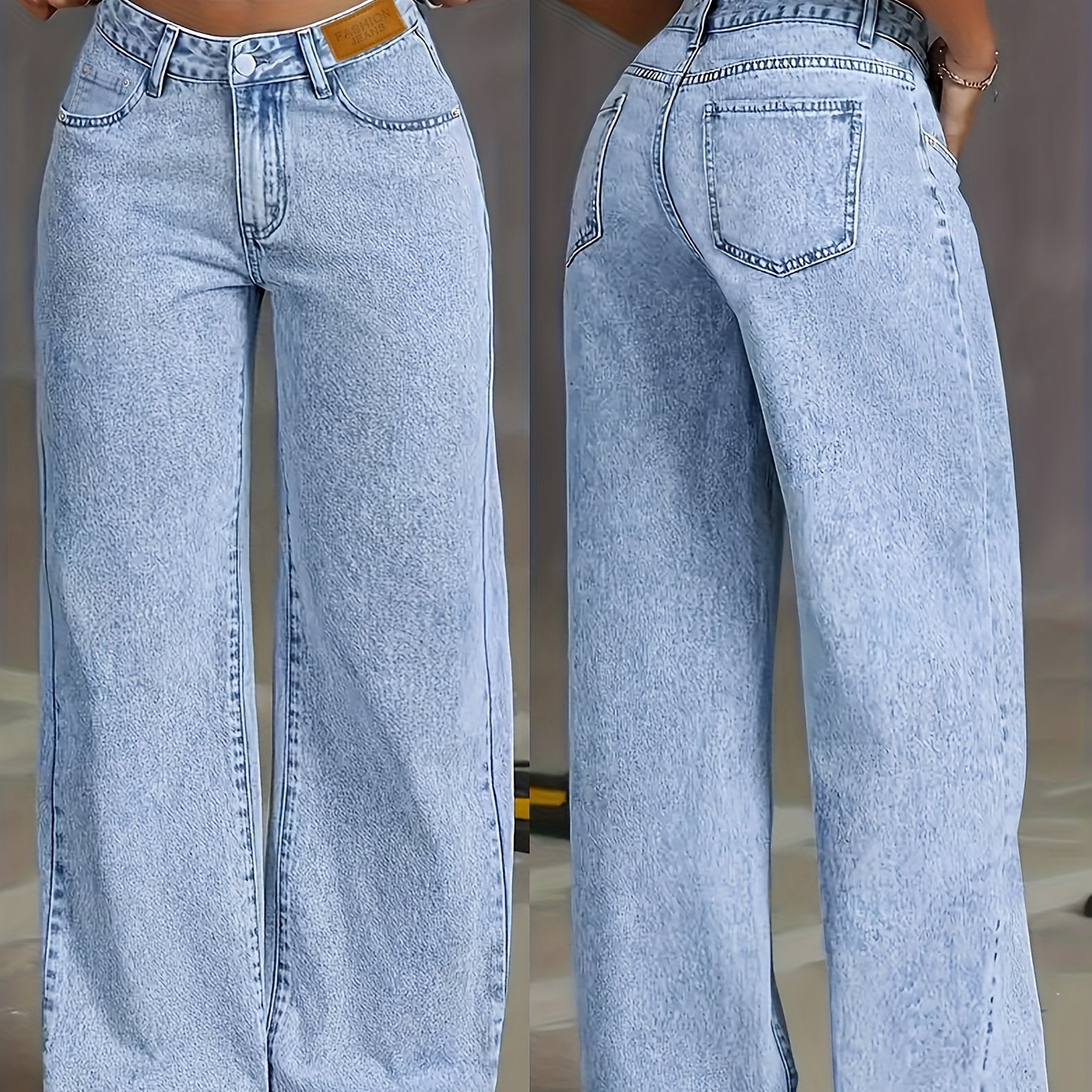 Image of Women's Casual Jeans, Featuring A Stylish And With Button And Zipper Details, Solid-colored Denim Suitable For , Embodying And Girly Aesthetic