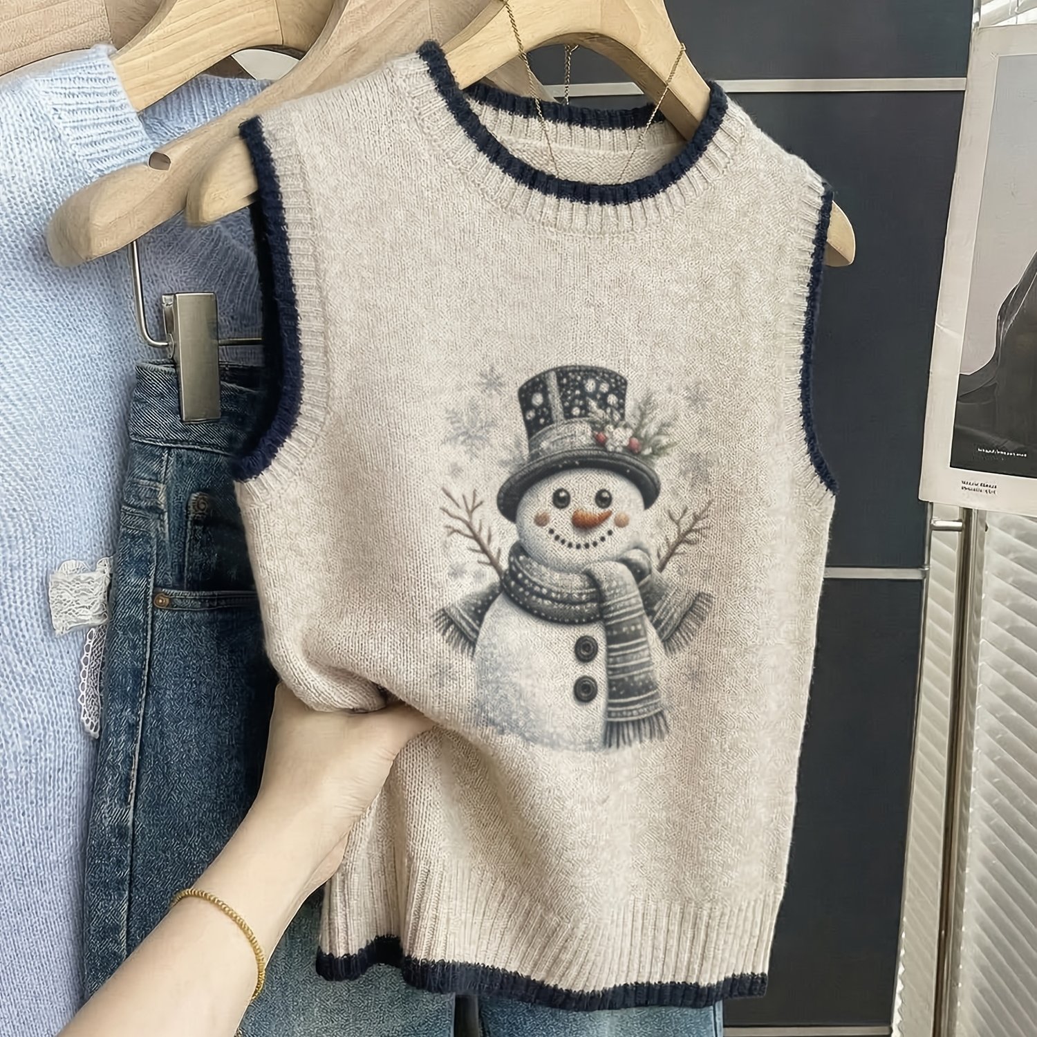 TEMU Women's Lightweight Pullover Sweater - 2d Digital - Snowman Pattern, Fashionable Neck Sweater, Perfect For Spring Summer Fall , Street, Casual