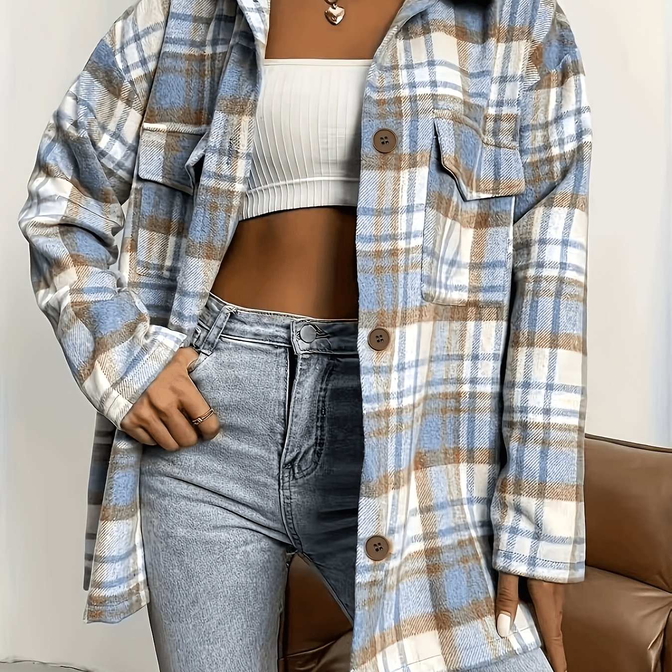 Women's Casual Shacket - Long Sleeve, Button-up Outerwear With Pockets, 100% Polyester, Machine Washable - Perfect For Fall/winter