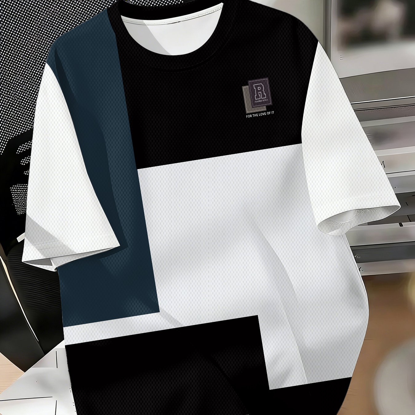 TEMU 's Casual T-shirt, Individual Color-block , Neck Short Sleeve, Street All-match Top