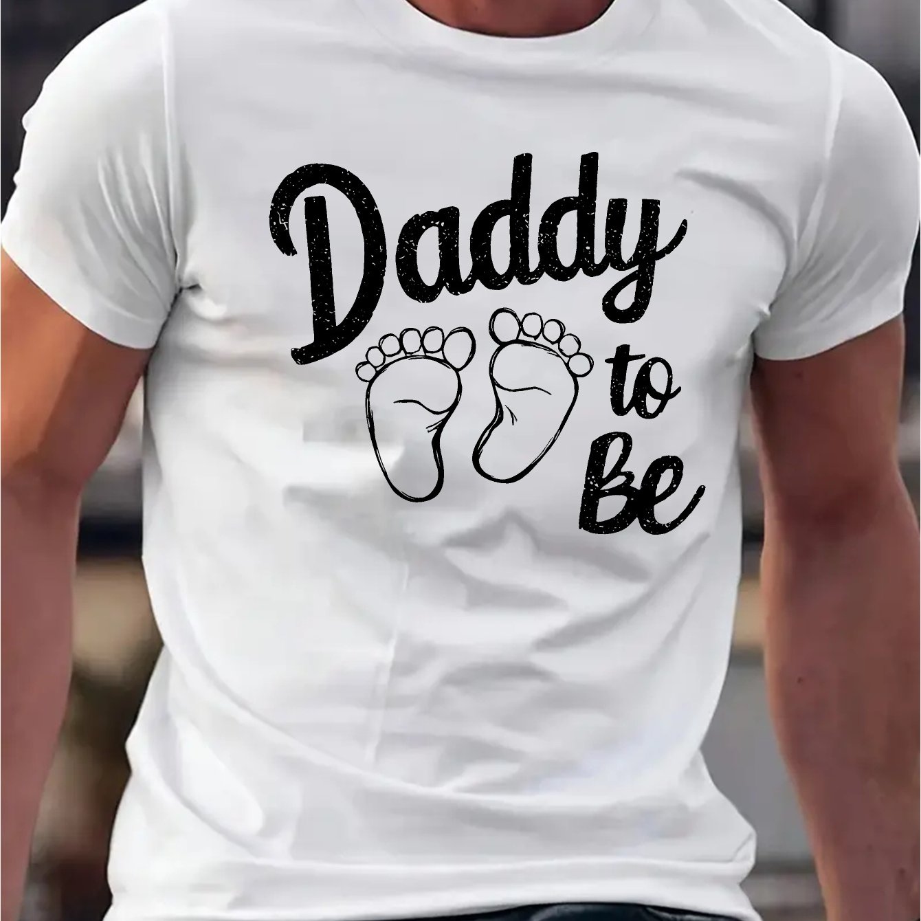 TEMU Men's T-shirt With The Design 'about To Be A Dad', Casual Summer Tee, Featuring White , Regular Fit, Perfect For Father's Day, Casual Wear |