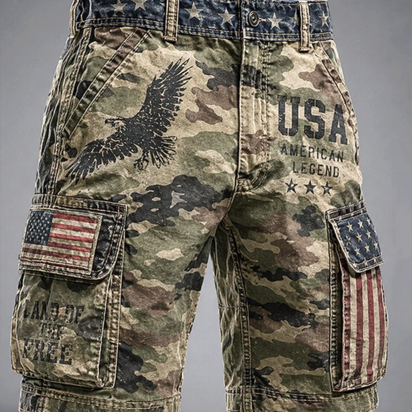 New Arrival Eagle Usa Themed Printed Men's Cargo Shorts No Belt Outdoor Streetwear Design Casual Summer Comfortable Shorts For Men, Plus Size