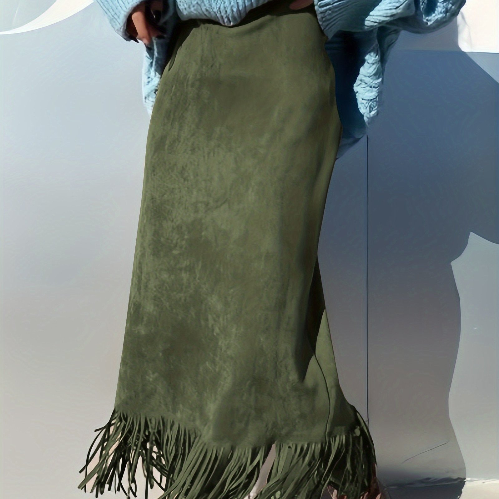 TEMU Ladies' Elegant Velvet Fringe Skirt, Fashionable Vintage Versatile Casual Wear