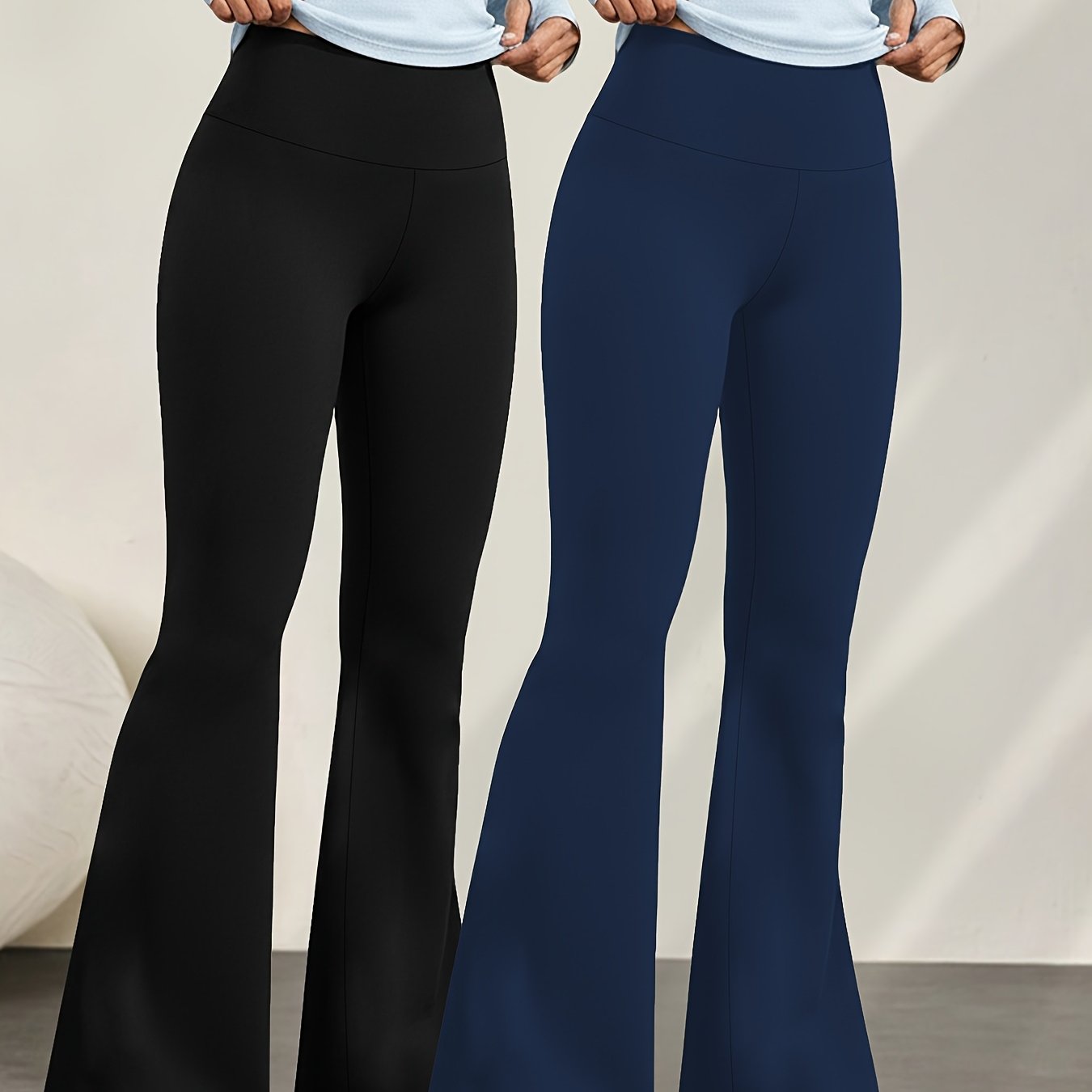 TEMU 2-pack Women' Soft High-waist Flare Pants, Tummy Control Sheer-proof Workout Yoga Running Bell Bottoms