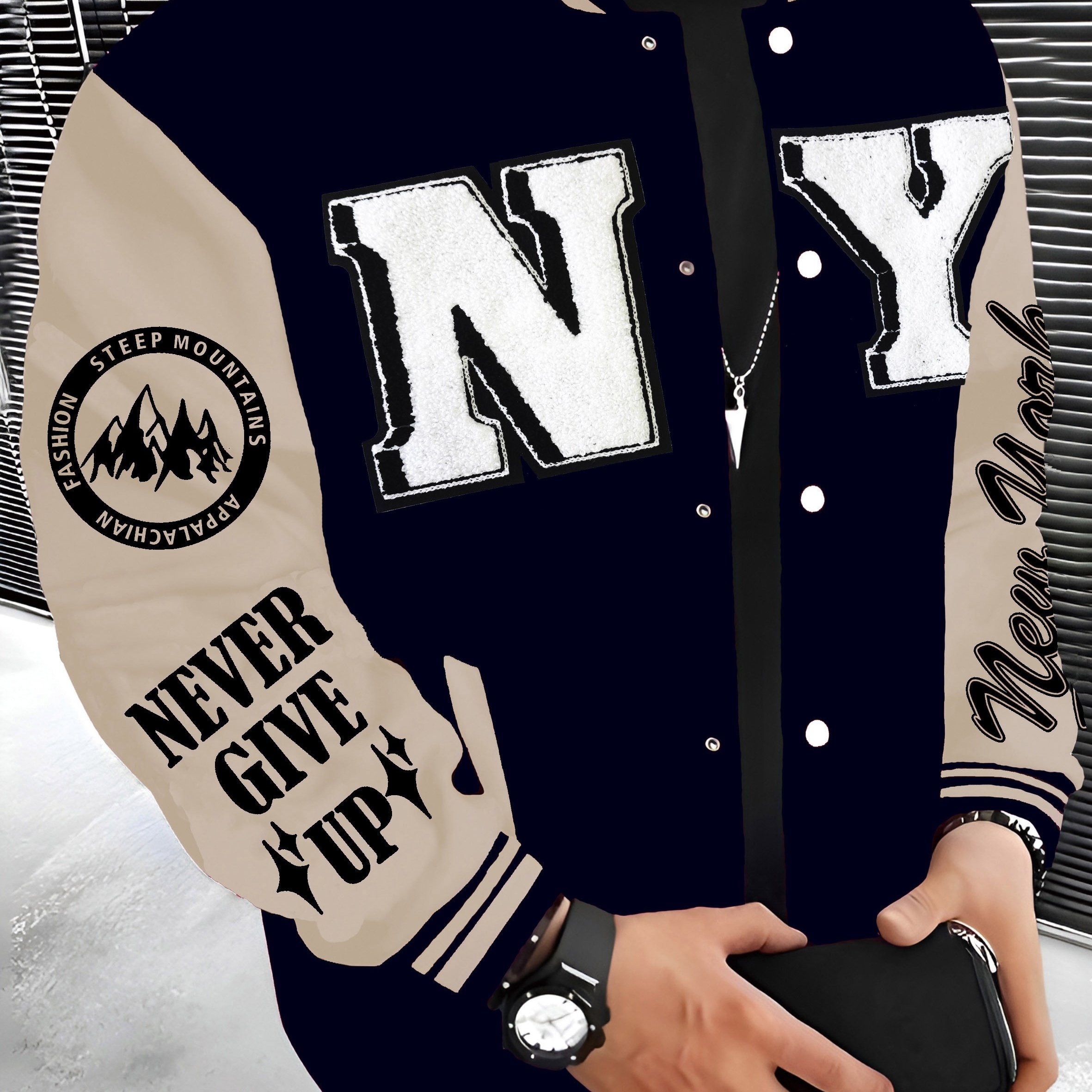TEMU Autumn, And Winter Collection: Ny Embroidered Series Lightweight Warm -lined Baseball Jacket, Streetwear Brand Hip-hop Rock Style Jacket, Preppy