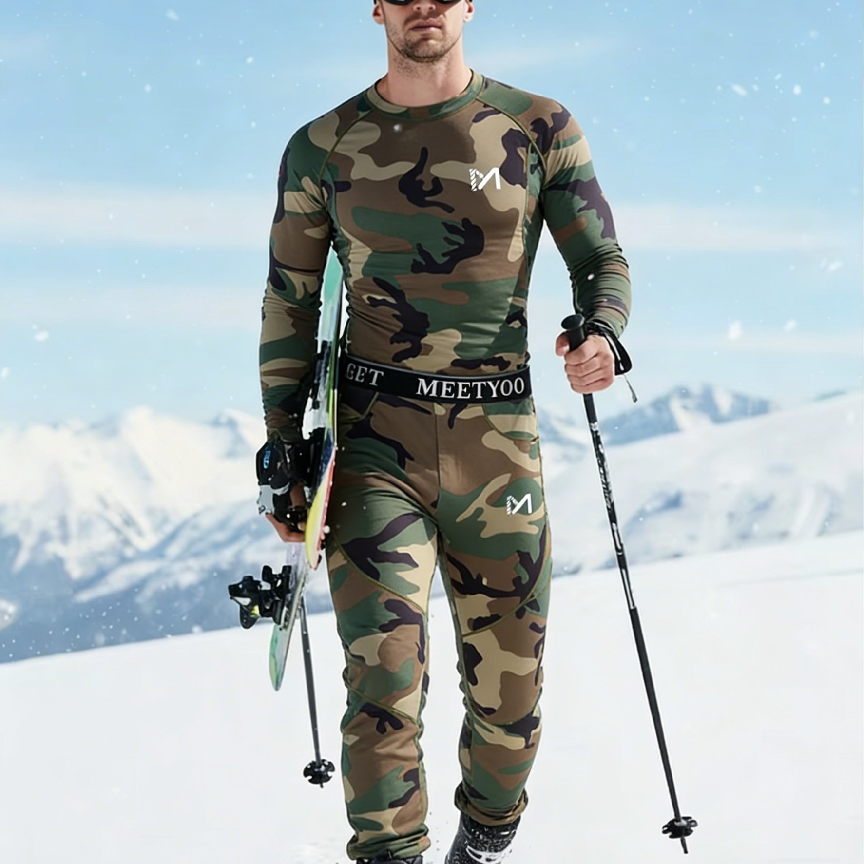 Image of Men's Thermal Long Pants Set In European Camouflage, Suitable For Winter Hunting, Outdoor Running, Cycling, Skiing, Sports, Yoga, Fitness, And Casual Wear.