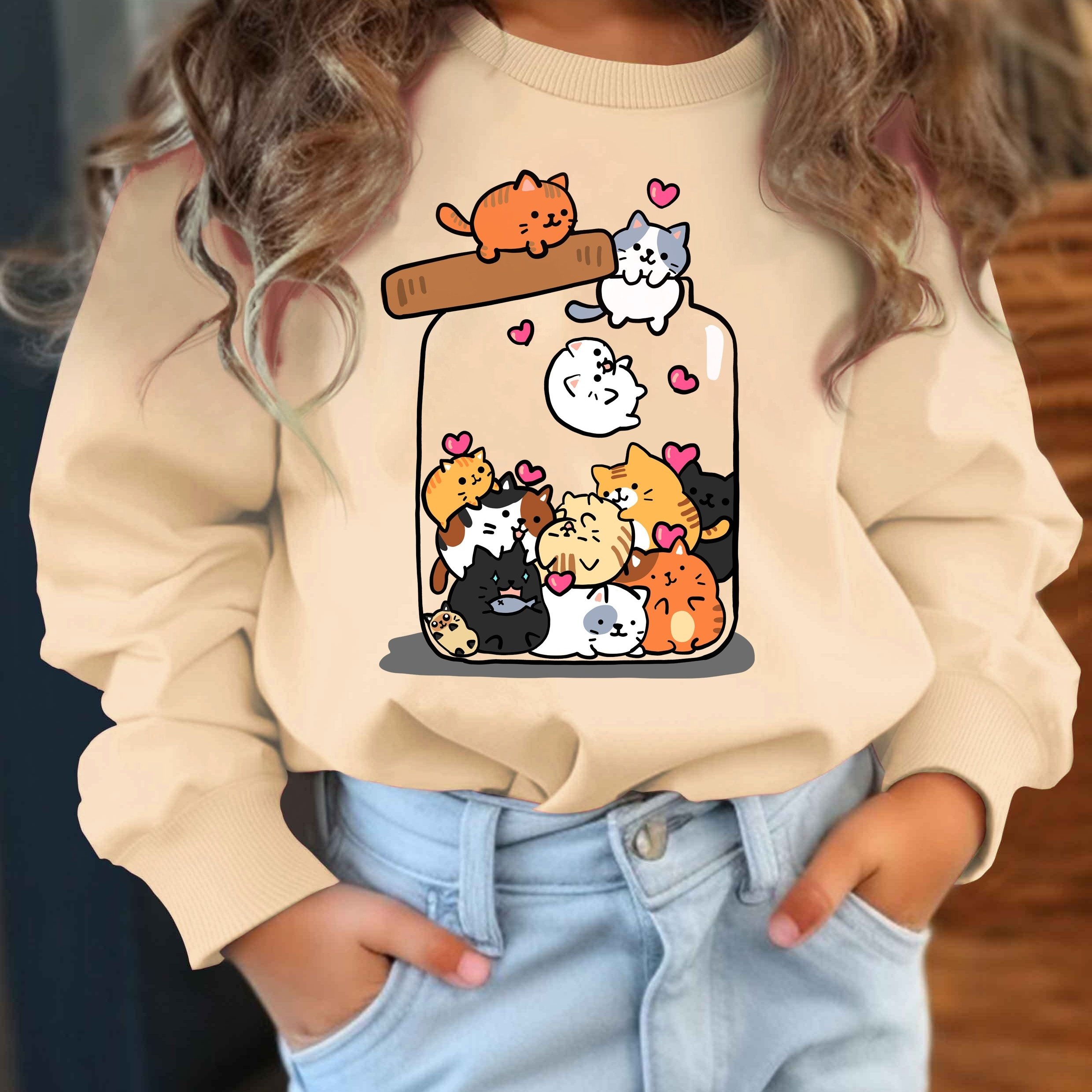 Cute Print Elements In A Stylish Autumn And Winter Sweatshirt For Girls, Featuring A Casual Long-sleeve Design And Lightweight Pullover.
