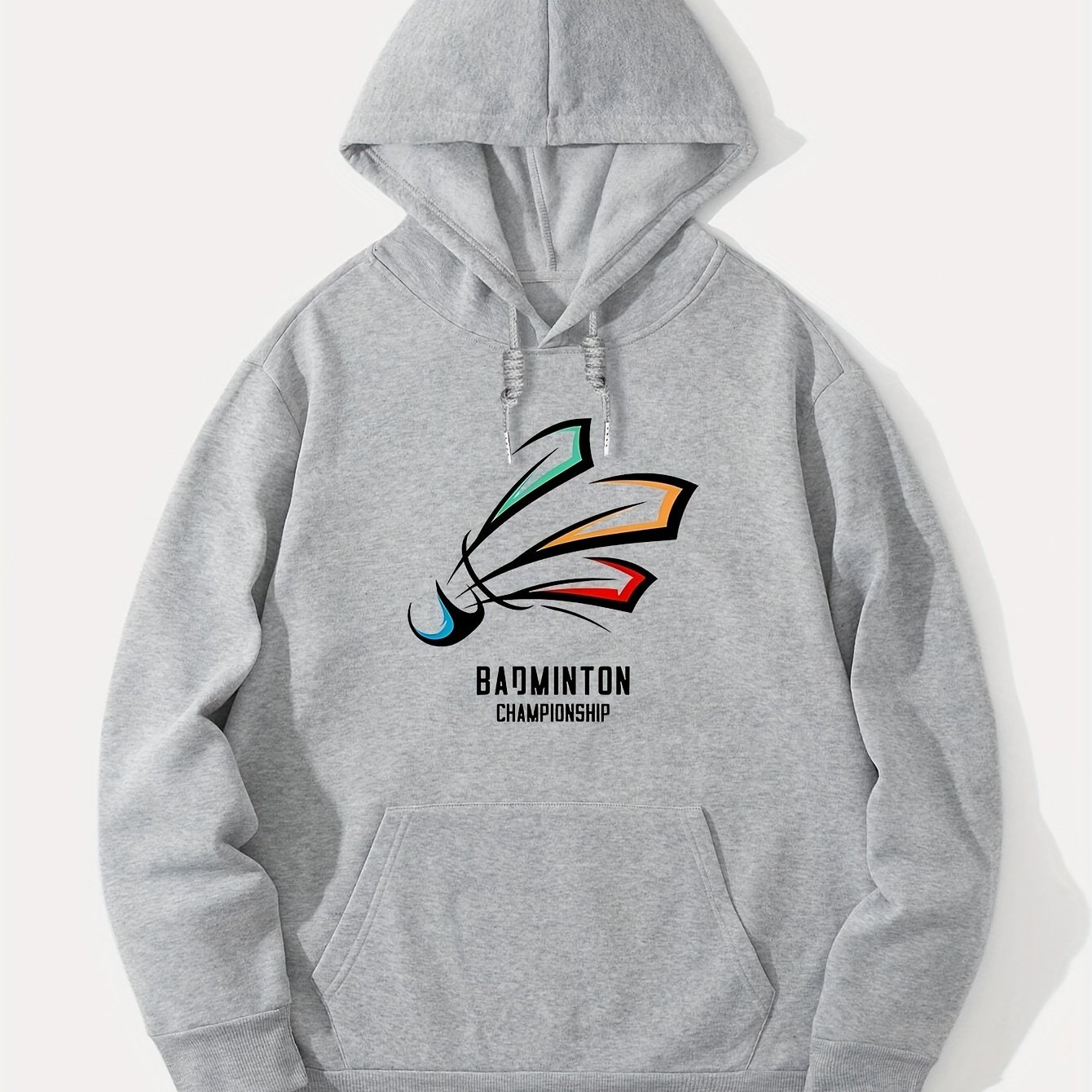 TEMU Badminton Championship Print, Men's Casual And Cozy Hoodies, Trendy Long Sleeve Hooded Sweatshirt, Casual Versatile Top For Autumn Winter