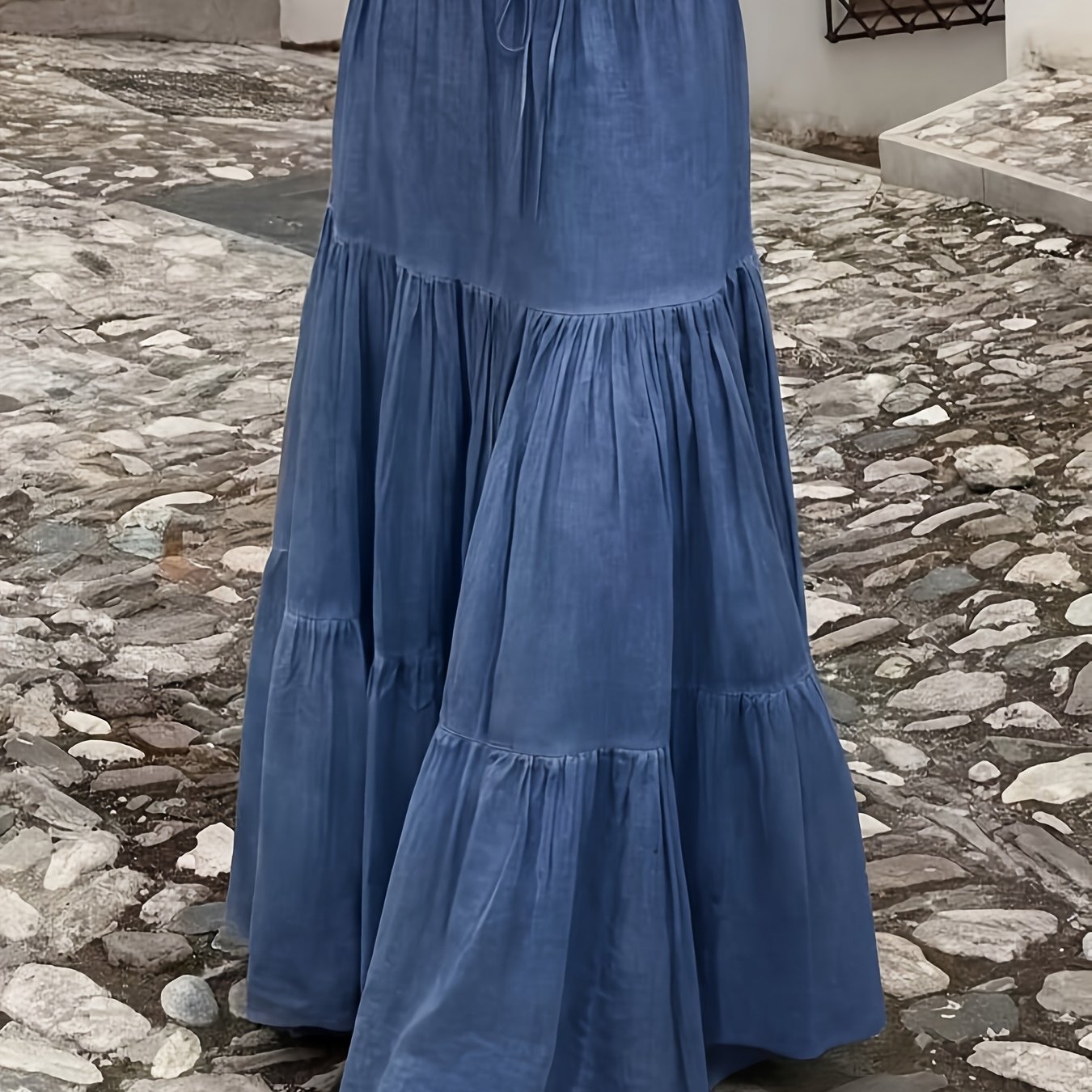 TEMU Women's Drawstring Maxi Skirt Casual Loose Cake Skirt Flared Skirt