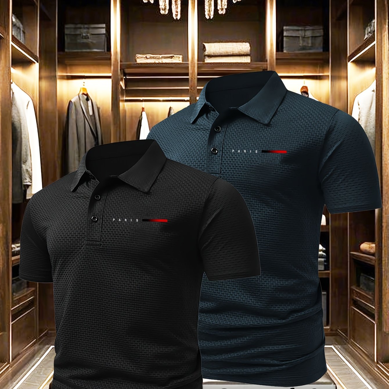 E-shop 2er-Set Herren Business Casual Polo Shirt, Golfshirt, Kragen T-Shirt, Stoff Mikro-Elastisch Weich Bequem Atmungsaktiv, Geeignet für Freizeit zu