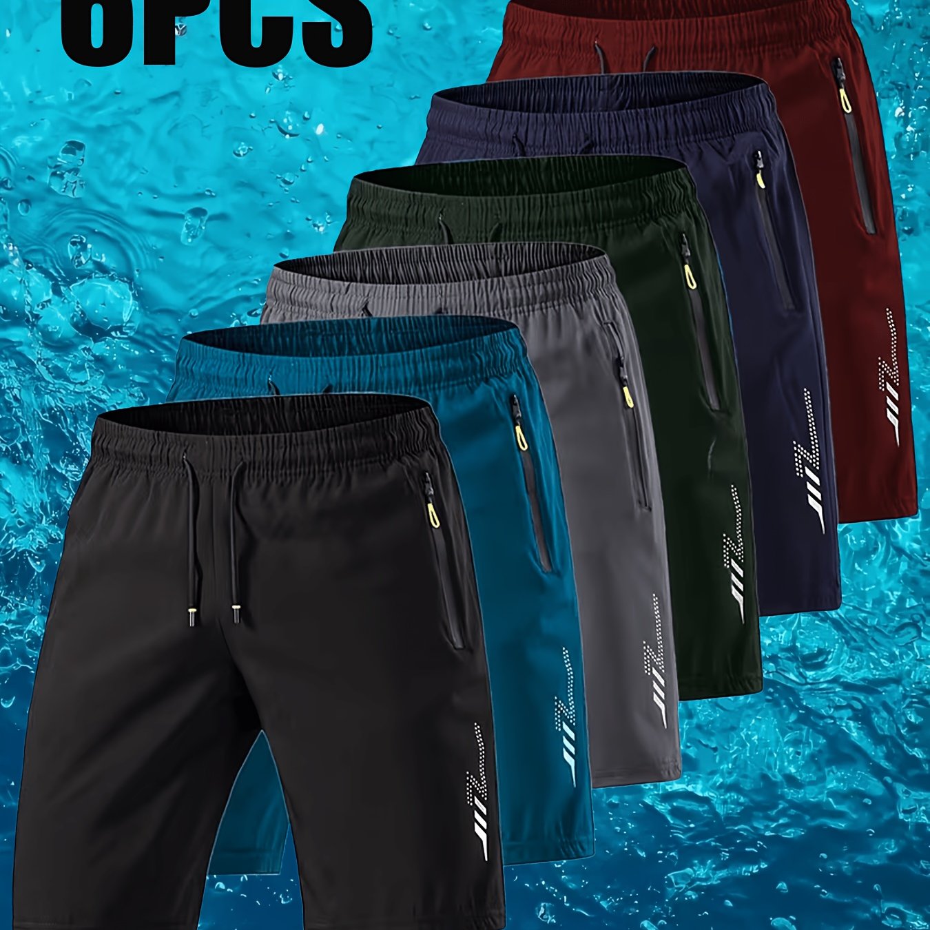 TEMU 6pcs Men's Quick-drying Breathable Running Shorts - Lightweight Fabric, Casual Summer Beach Outdoor Sports Gear, With Zipper Pockets, Navy Blue,