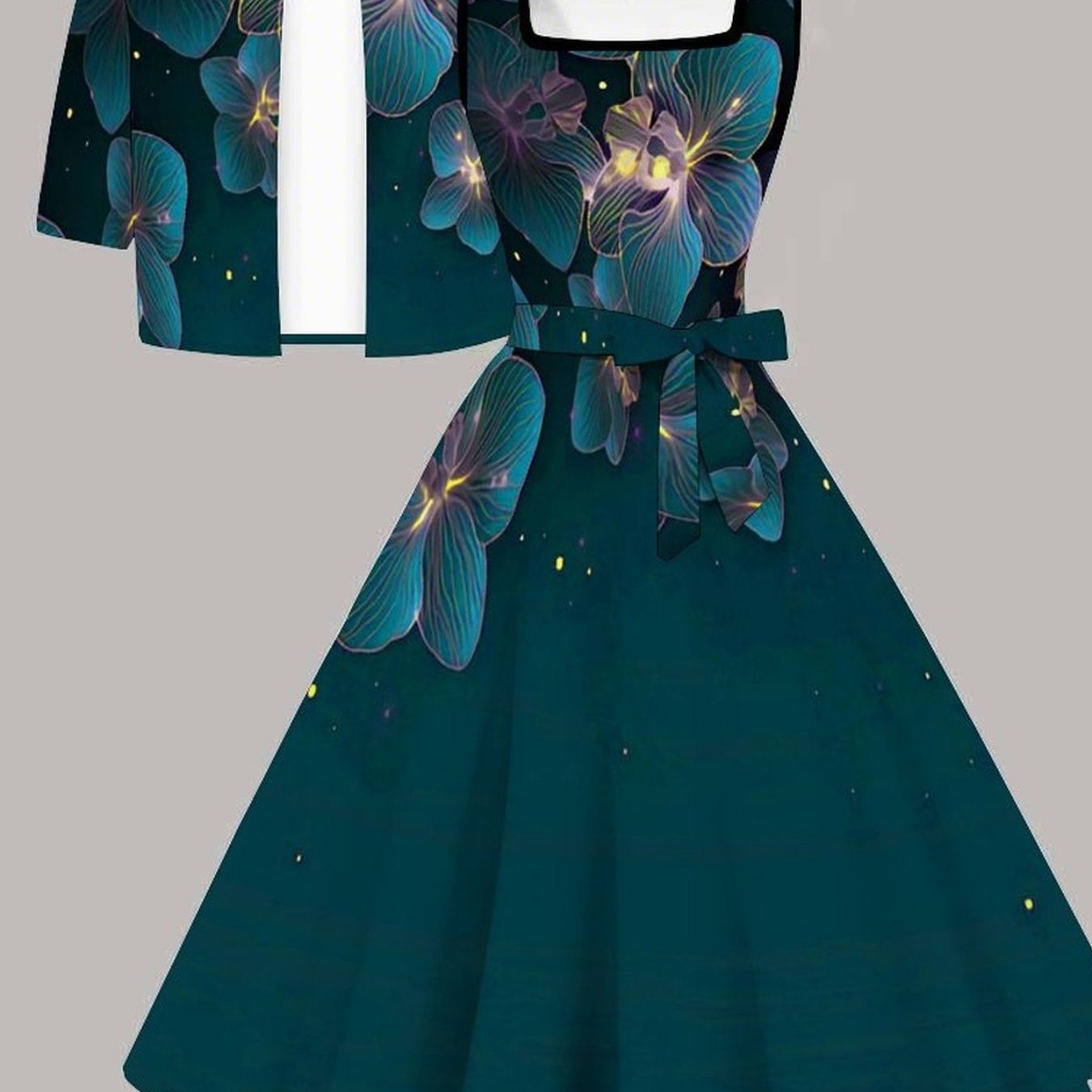 Plus Size, Women's Suit Women's Plus-size Dress Set Floral And Tree Pattern Party Comfortable Material Fashionable Personality Short-sleeve Jacket Vest Dress Set