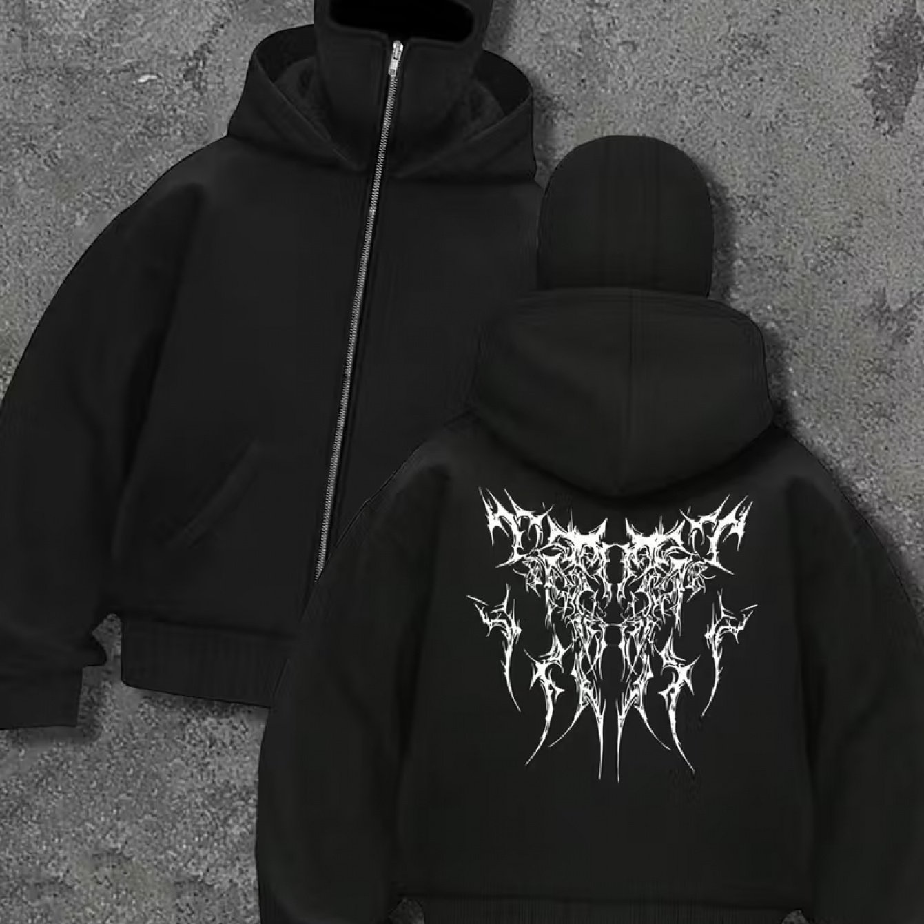 TEMU Men's Hooded Zip-up Sweatshirt - Full Coverage Hood With Front Zipper Closure, Gothic Graphic Print, Layering Streetwear, Casual Wear - Fashion