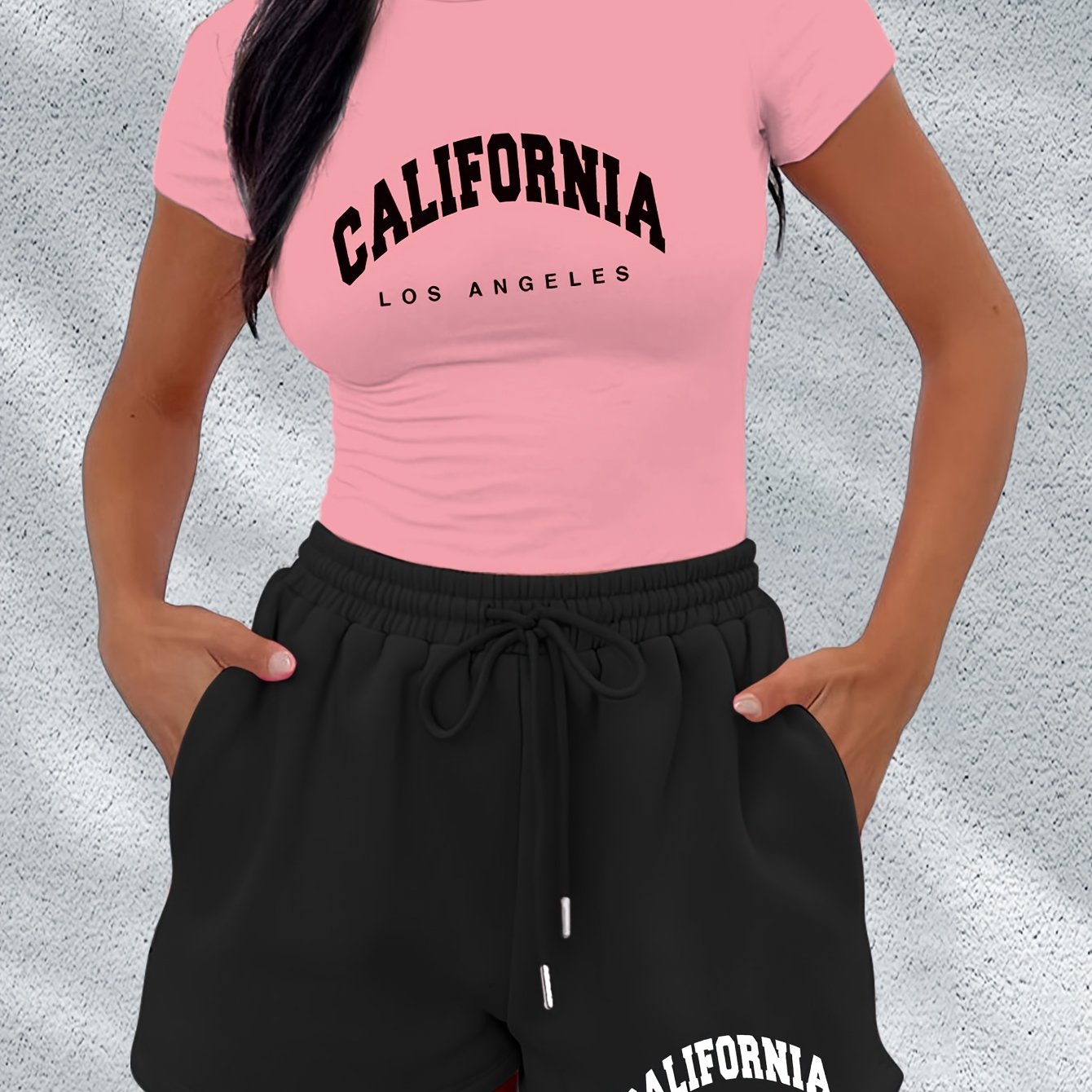 TEMU Ensemble Décontracté d'Été avec T-Shirt à Manches Courtes et Shorts Appliqués - Pièces L2397
