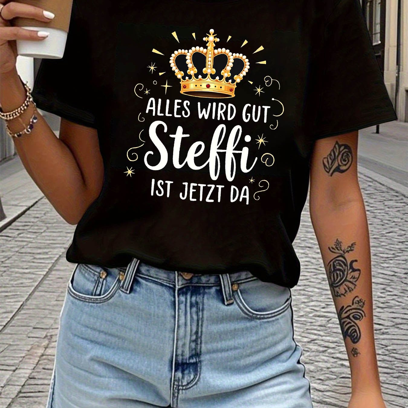 E-shop Deutscher ALLES WIRD GUT Ist , ein bedrucktes Damen-Rundhals-Kurzarm-T-Shirt für Frühling und Sommer, für Freizeitaktivitäten, festliche