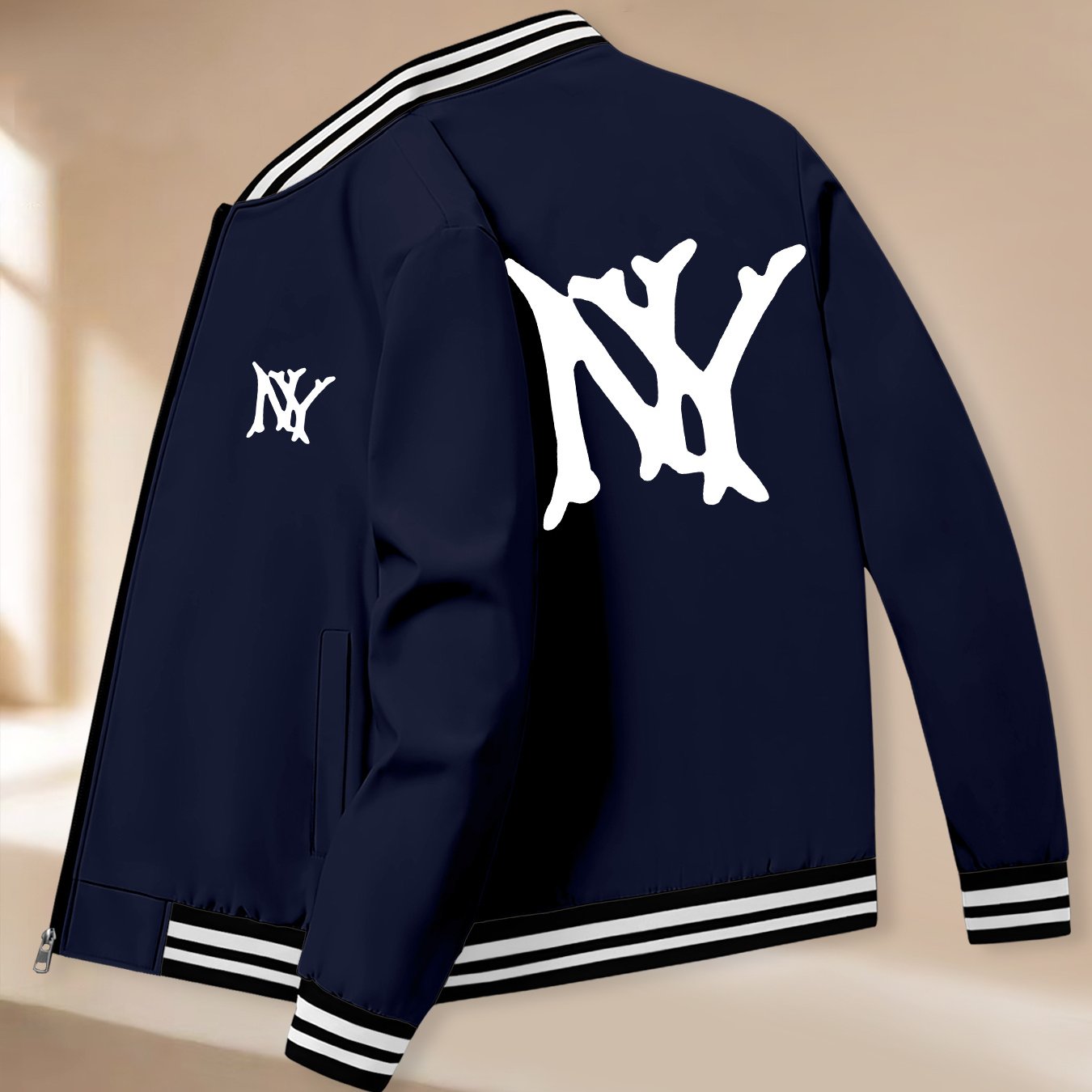 TEMU Men's Sports Jacket For Autumn And Winter, Featuring An Ny Design, Stylish And Casual Business Jacket, Versatile Ribbed Collar Baseball Jacket