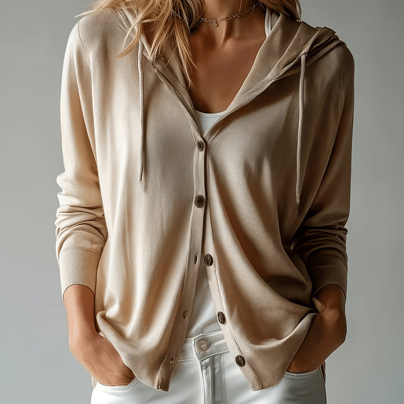 TEMU Women's Cardigan, Hooded Cardigan, Women's Spring, Autumn, Winter Style, Long Sleeves, Buttons, Loose, European And , Casual Temperament, Top,