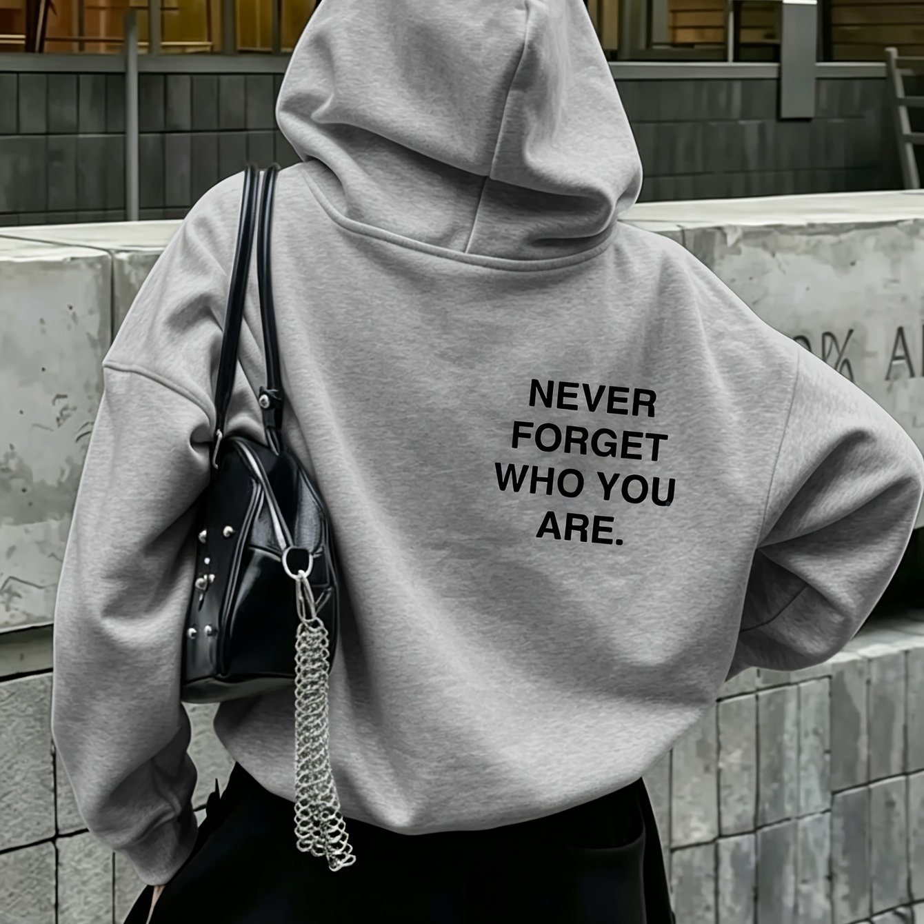 TEMU Autumn Style Women's Hooded Sweatshirt, Statement Print, Trendy Casual Versatile Leisure Top, Loose Oversized Fleece Warm Hoodie Jacket, Women's