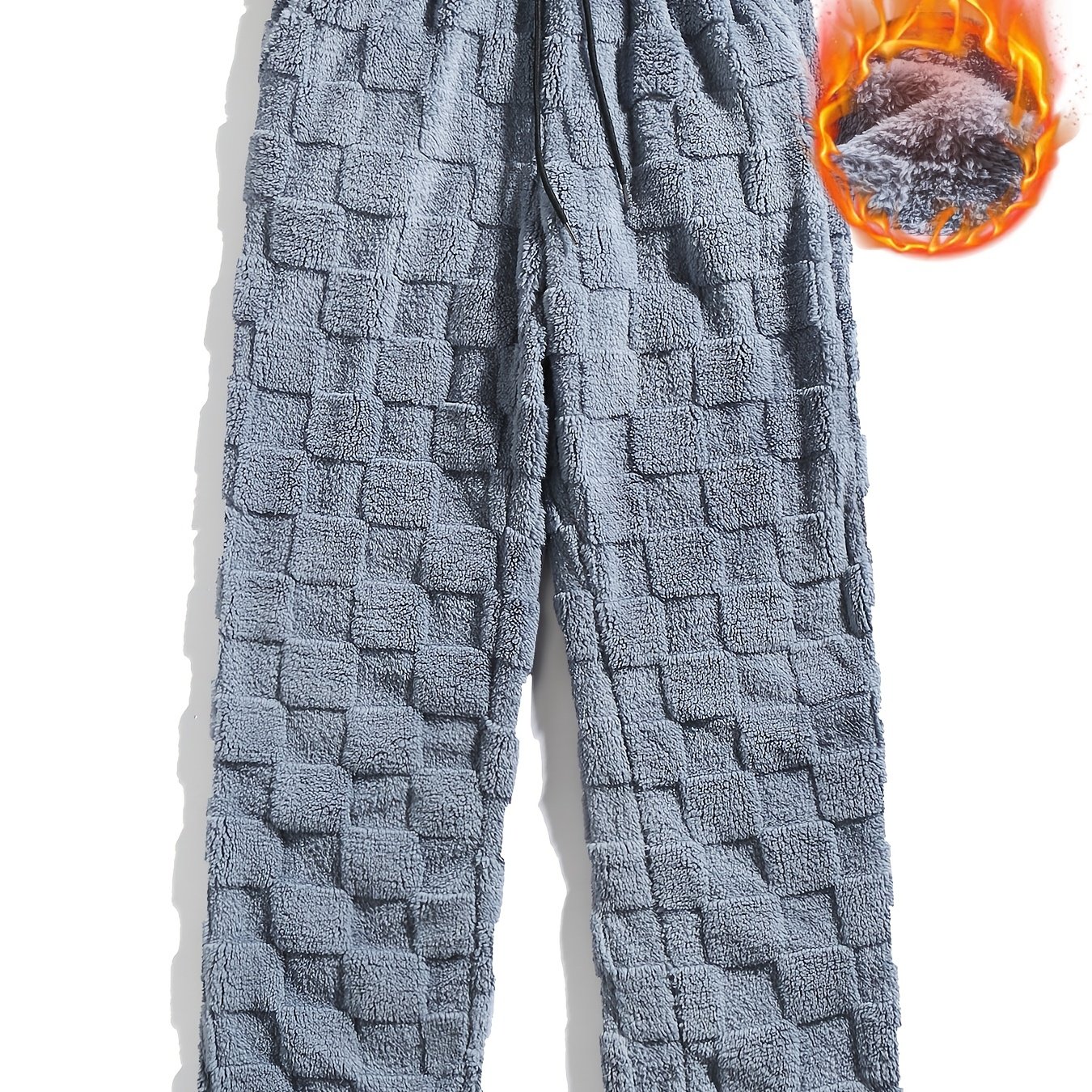 TEMU Men's Autumn/winter Soft Non-stretch Solid Color Regular Fit Pajama Lounge Pants, Casual Fuzzy Warm Trousers