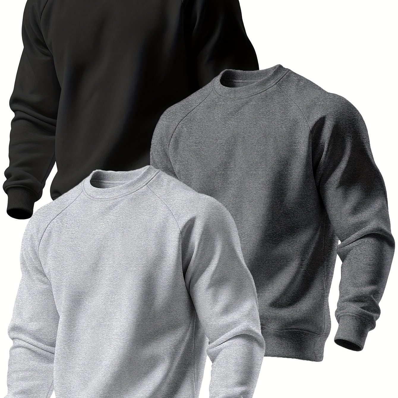 E-shop Herren Neues Herbst- und Winter-Rundhals-Langarm-Freizeit-Easy High-End Verdicktes Warmes Sweatshirt Dreiteiliges Set (250G Gebürstetes Gewebe)