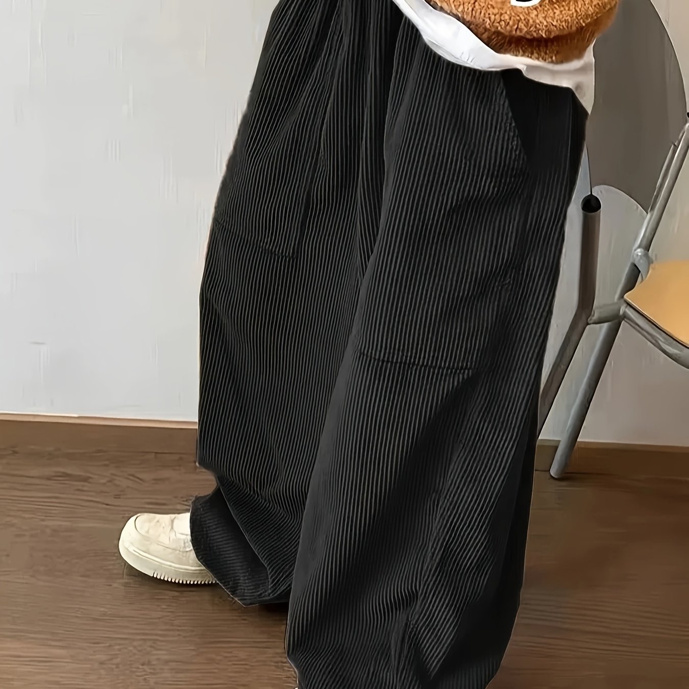 Image of Men's Oversized Wide-leg Corduroar Pants - Winter Warm Thick Corduroy Trousers, Loose Fit Straight Leg For & Tall, Solid Color Casual Pants For - Outdoor & Casual Attire (hand Washable), Plus Size