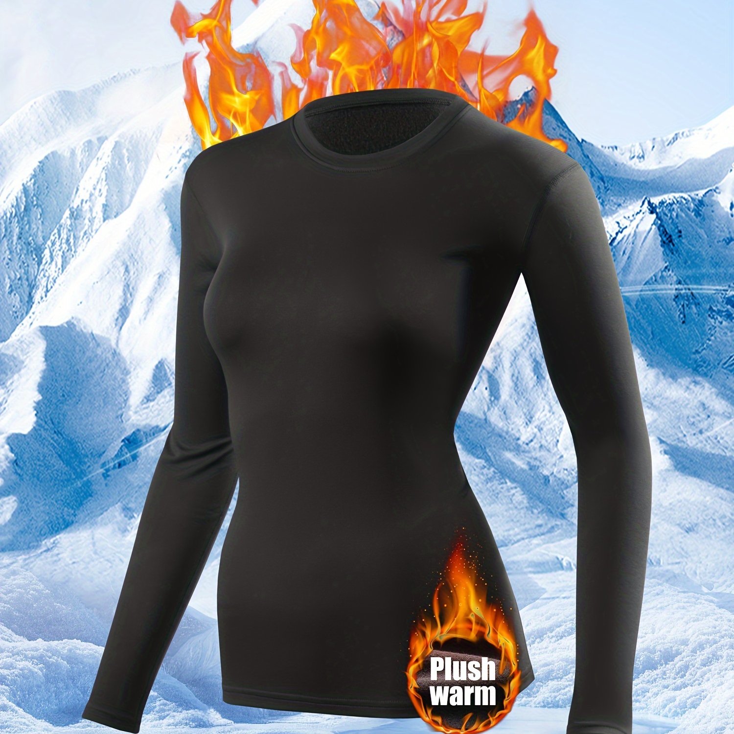 Image of Autumn Fleece-lined Thermal Underwear For Women, Slim- Layer Top