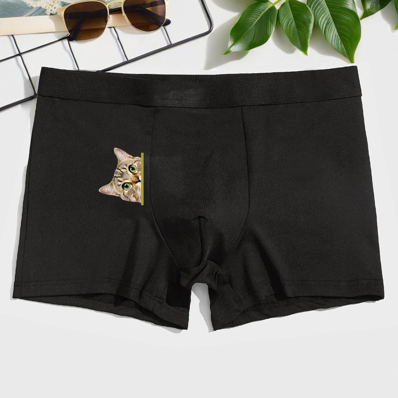 E-shop Ein Paar süße Herren-Boxershorts mit Katzenprint, bequemer und atmungsaktiver Freizeitstil, das perfekte Geschenk für Katzenliebhaber