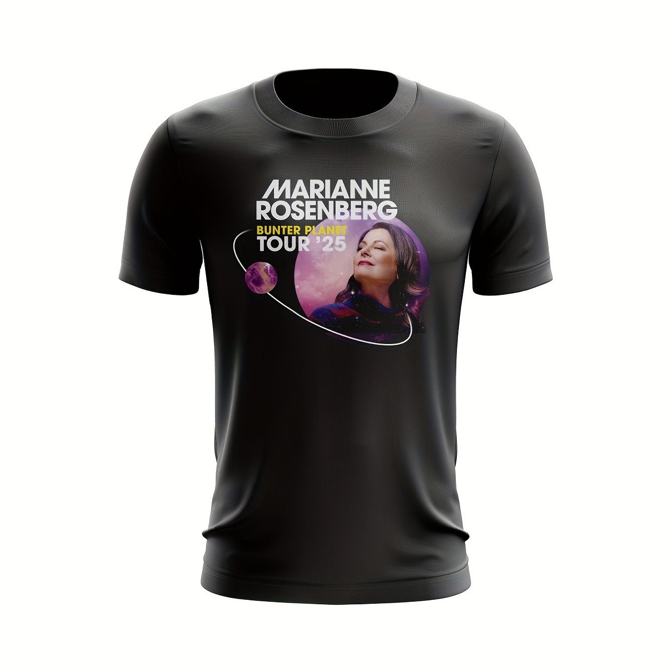 Image of Marianne Rosenberg Tour 2025 Graphic T-shirt - Black Casual Short Sleeve Tee With & White Print, Breathable 100%, Regular Fit For , , Music Apparel Casual