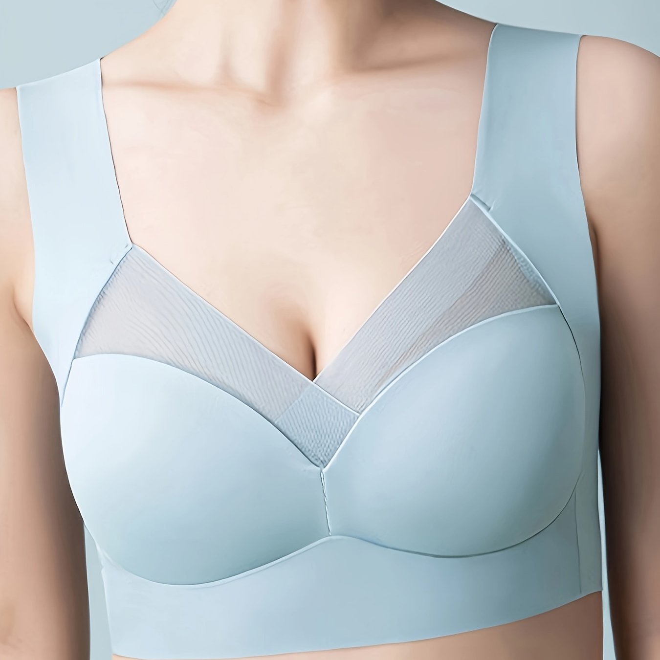 Contrast Mesh Wireless Bra Comfy Breathable Push Bra Women's