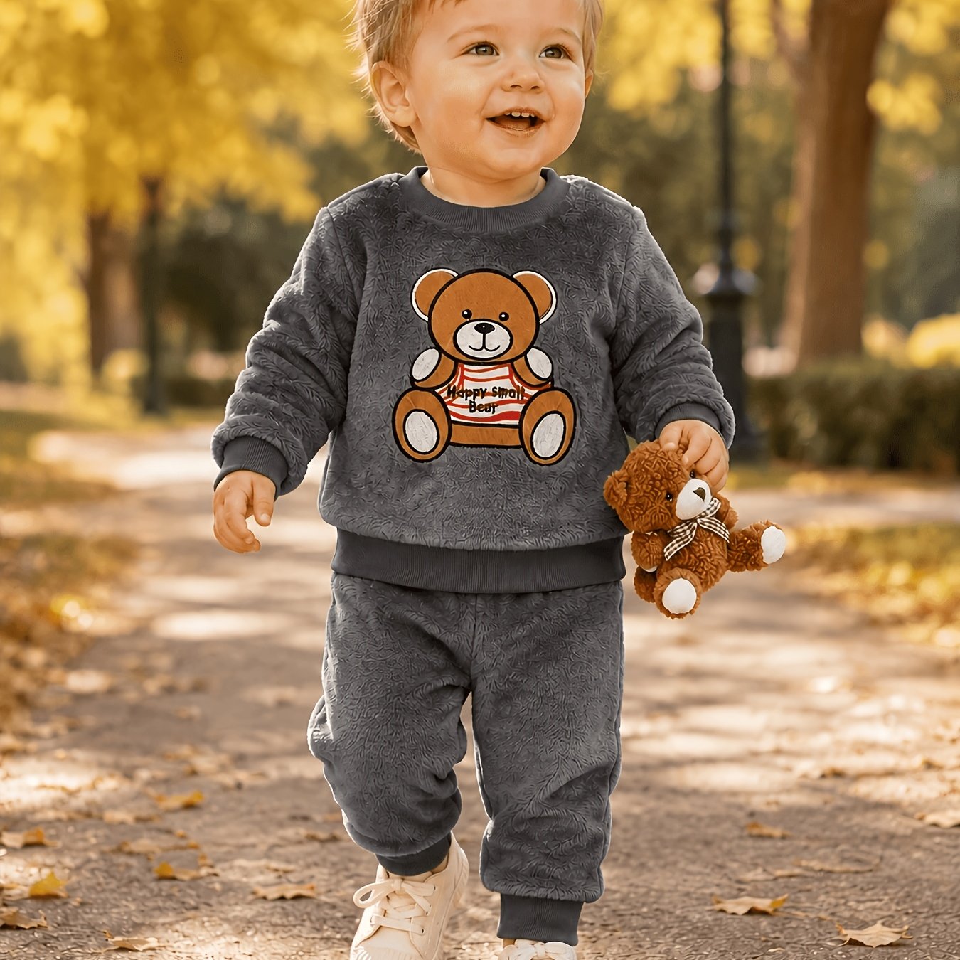 Image of Baby Boy Cute Bear Long Sleeve Pants Two-piece Set Baby Boy Suit, For Outdoor, Halloween