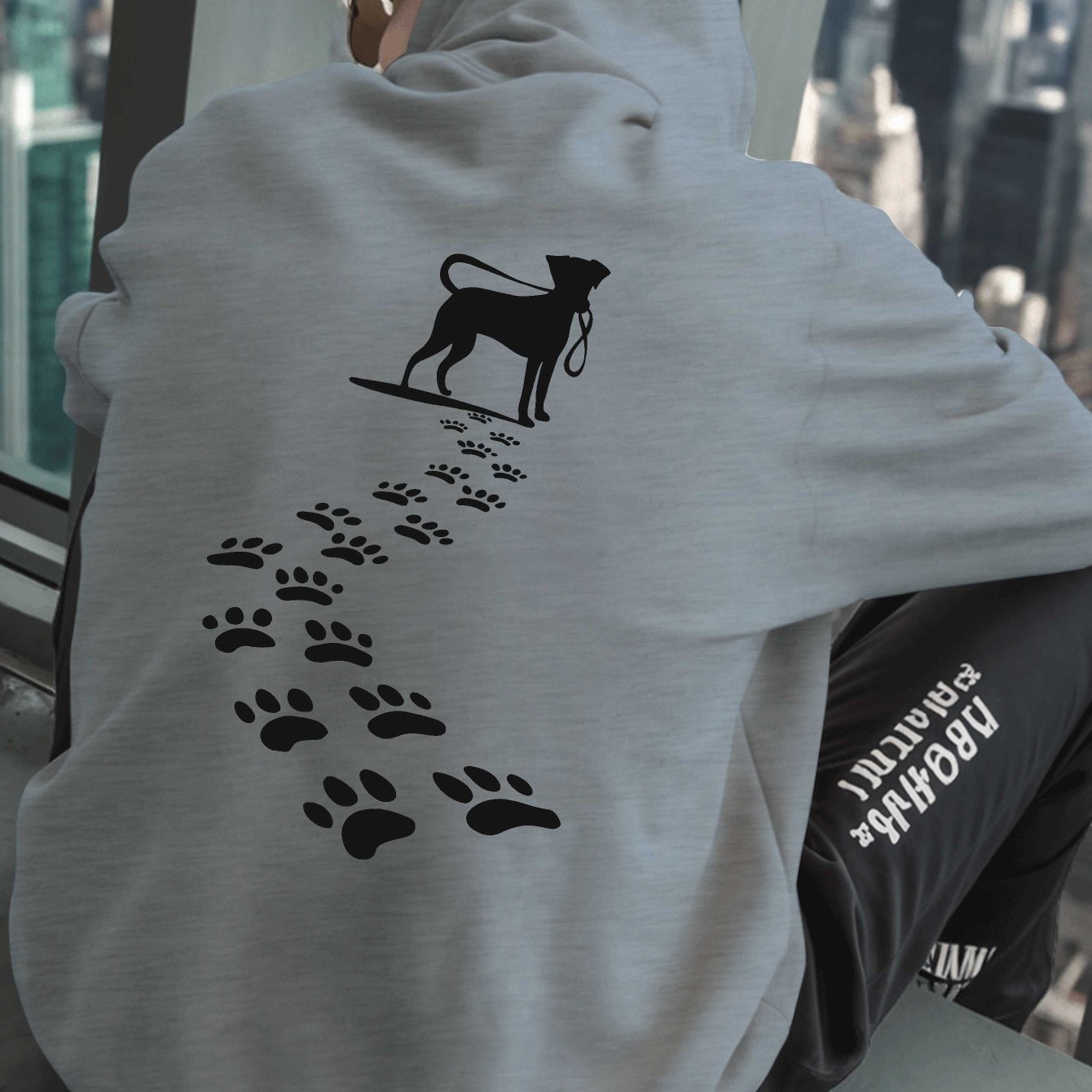 TEMU Dog Footprints Men's Sweatshirt Hoodie Loose Large Size Men' Style Prints Autumn And Winter Plush Top Soft Fabric Gift Gift, Plus Size