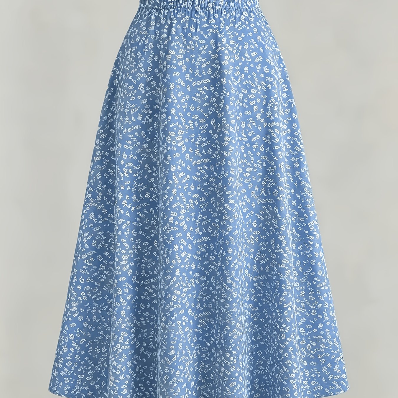 TEMU And White Floral Mid-length Dress With Elastic Waistband, High-waisted A-line Pleated Skirt. A Versatile Skirt Suitable For Daily Wear,