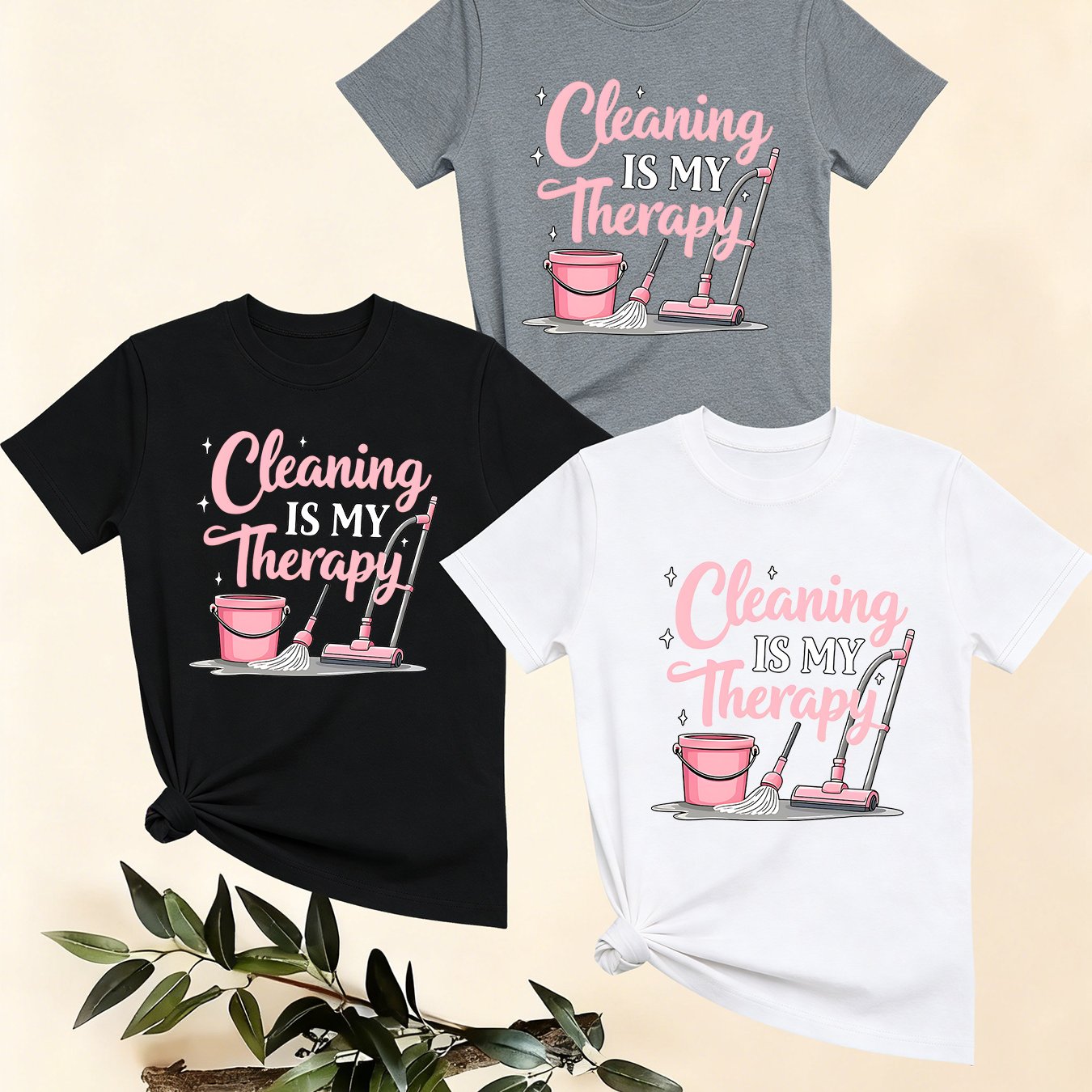 TEMU 3pcs Set Casual T-shirts, Cleaning Theme Text Print, Comfortable Fabric, Daily Casual Tops, 001 3pcs Set#