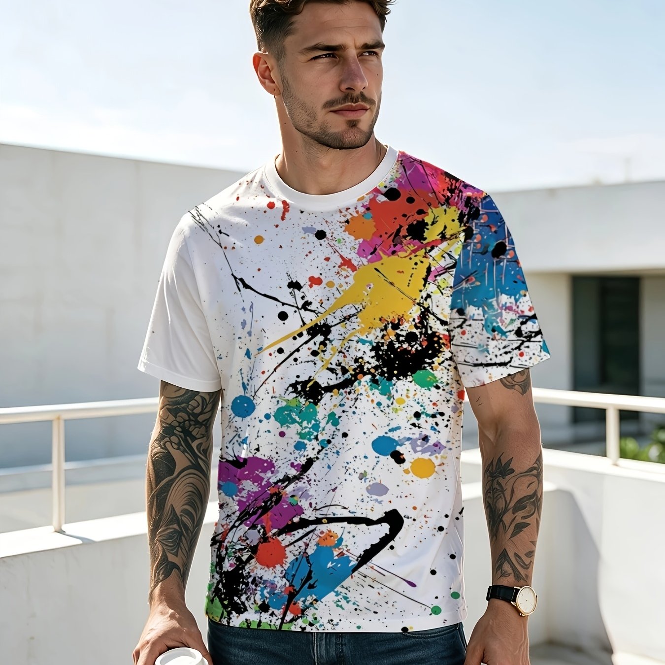 TEMU Men's Summer Short Sleeve T-shirt - Breathable Crew Neck Casual & /soccer Tee, Machine Washable Suitable For Daily Wear,, Outdoor Activities,
