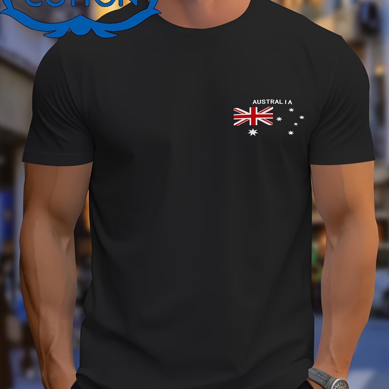 TEMU Men's Casual Short-sleeve T-shirt With Australia Flag Print Lightweight Crew Neck High Stretch Regular T-shirt For Men And Women Unisex T-shirt