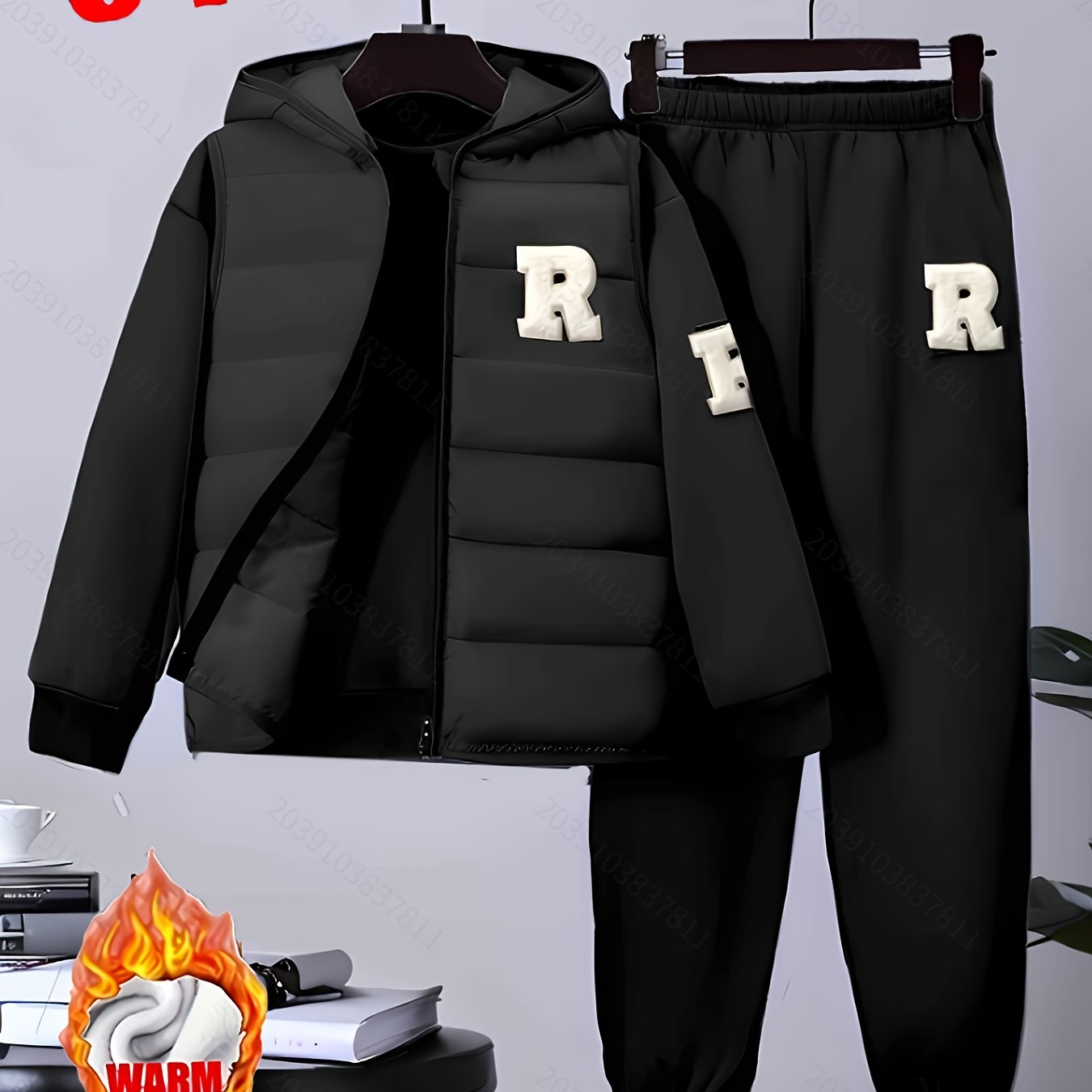 Image of Boys' Autumn Winter Hot Item - 7-13y Warm 3pcs Set (fleece Vest, Sweatshirt, And Long Pants), For Outdoor