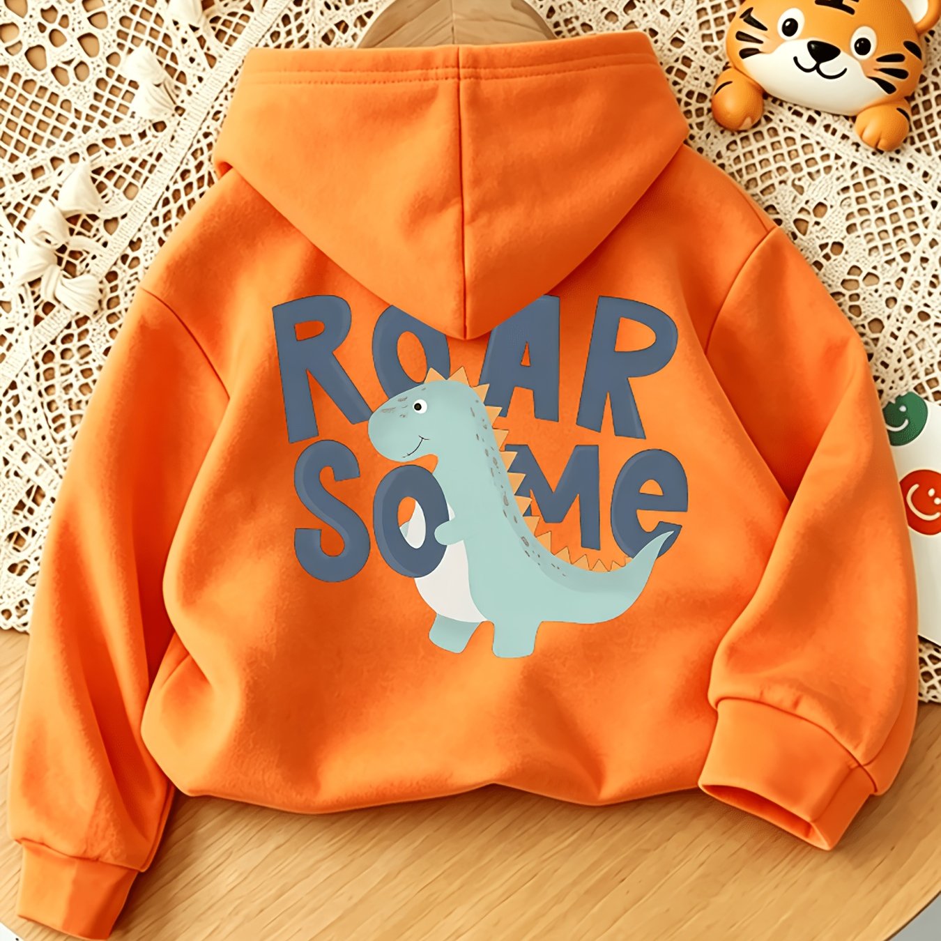Children's Hooded Long Sleeve Sweatshirt with Dinosaur Print