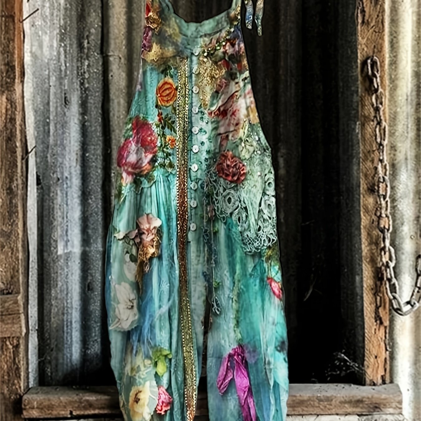 Image of Trendy Women's Jumpsuit Overalls With A Vintage Design, Featuring A Chic Print And Made From Soft Fabric Any Season, From Fiber And Material