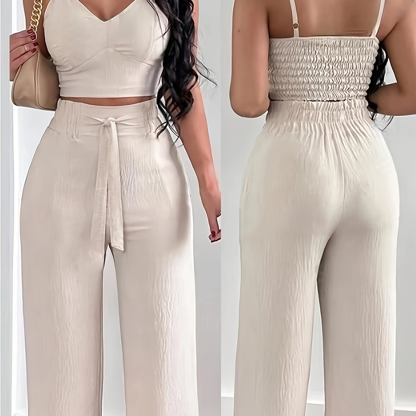Image of Off-shoulder Cami And Long Pants Set (cherry Bean)