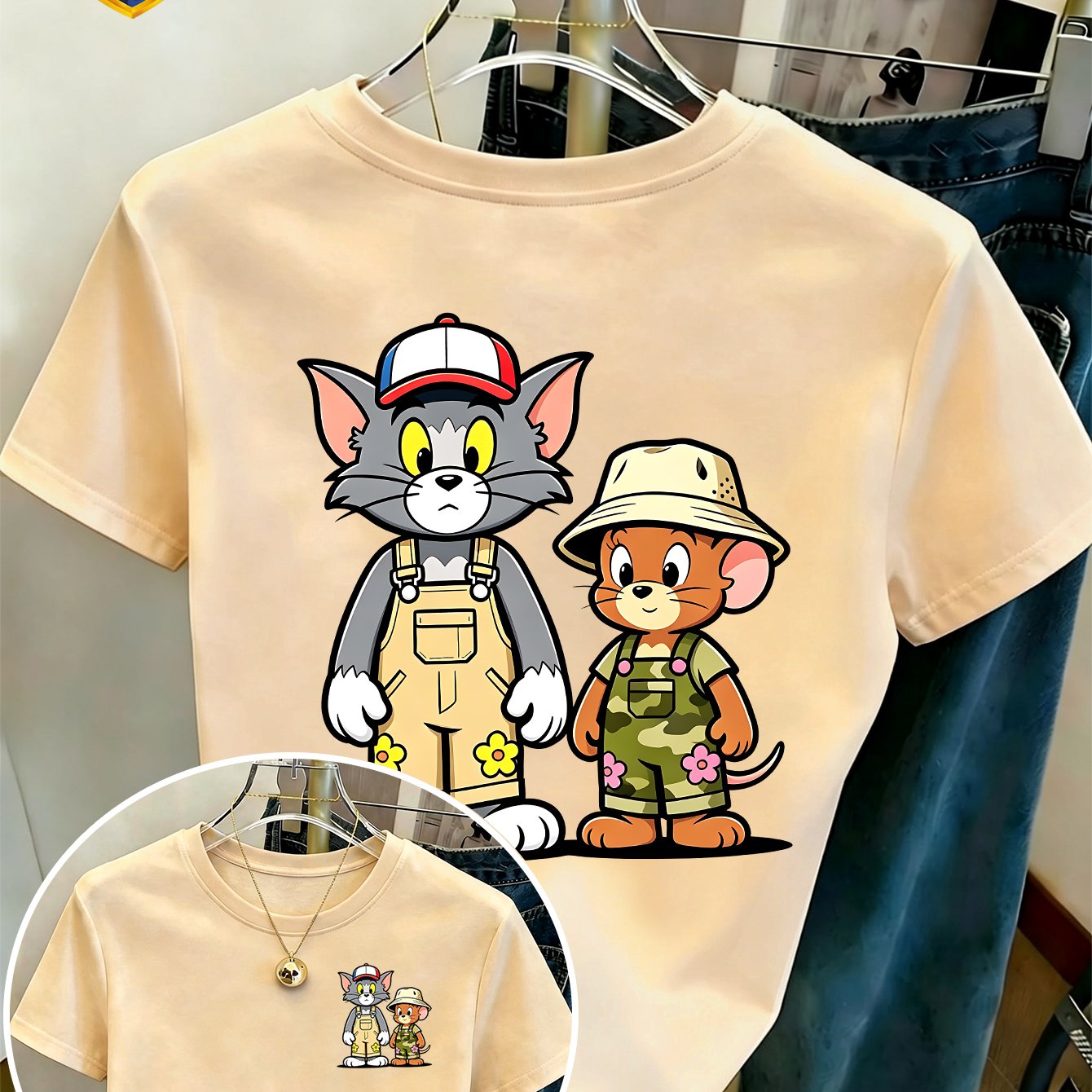 TEMU Warner Authorized, Women's Casual And Fashionable Round Neck T-shirt, Fun Cartoon Print, Soft And Comfortable Fabric, Suitable For Casual And