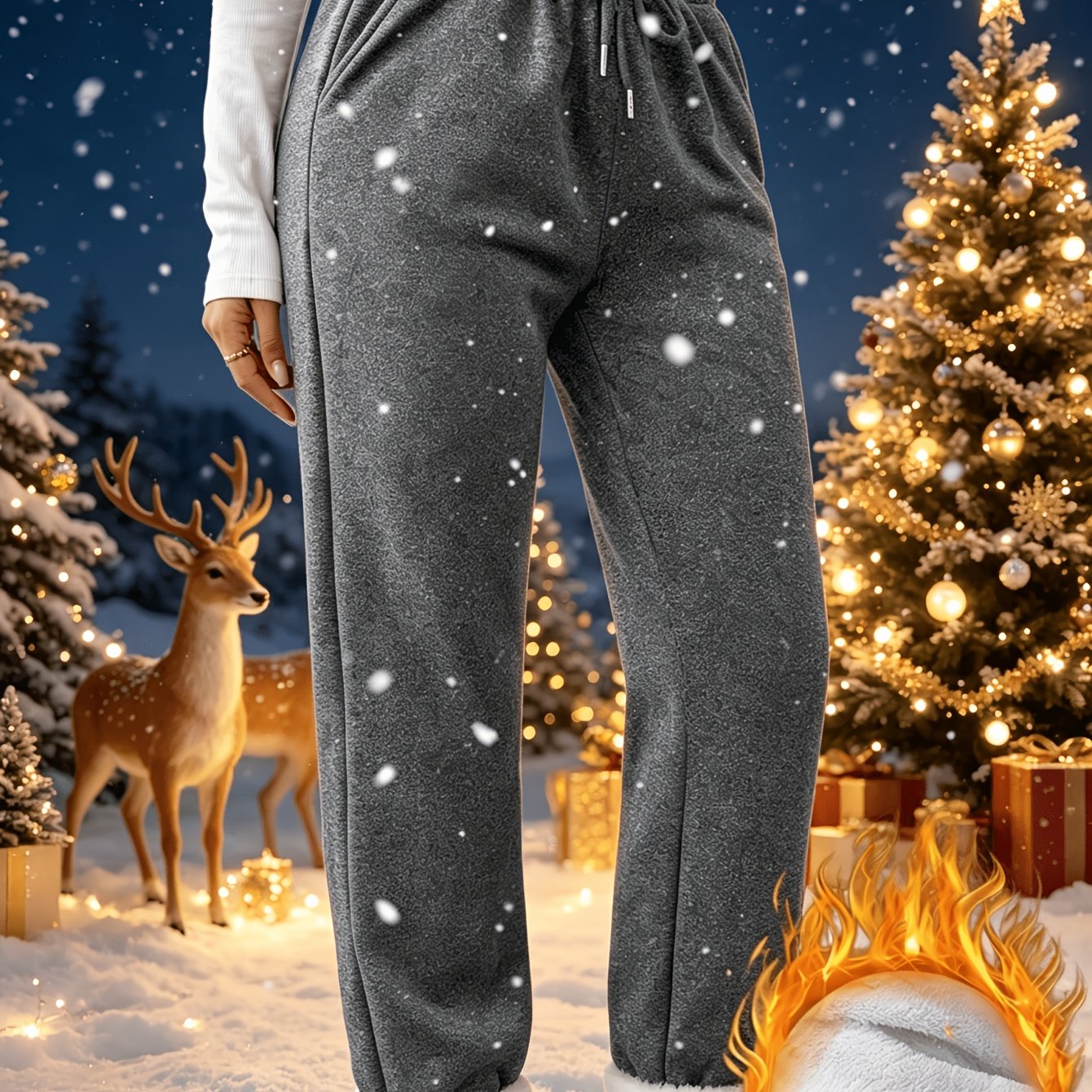 TEMU Women's -lined Thickened Sweatpants, Winter -lined Thickened High-waist 1pc Pants, Warm Trousers For Outerwear