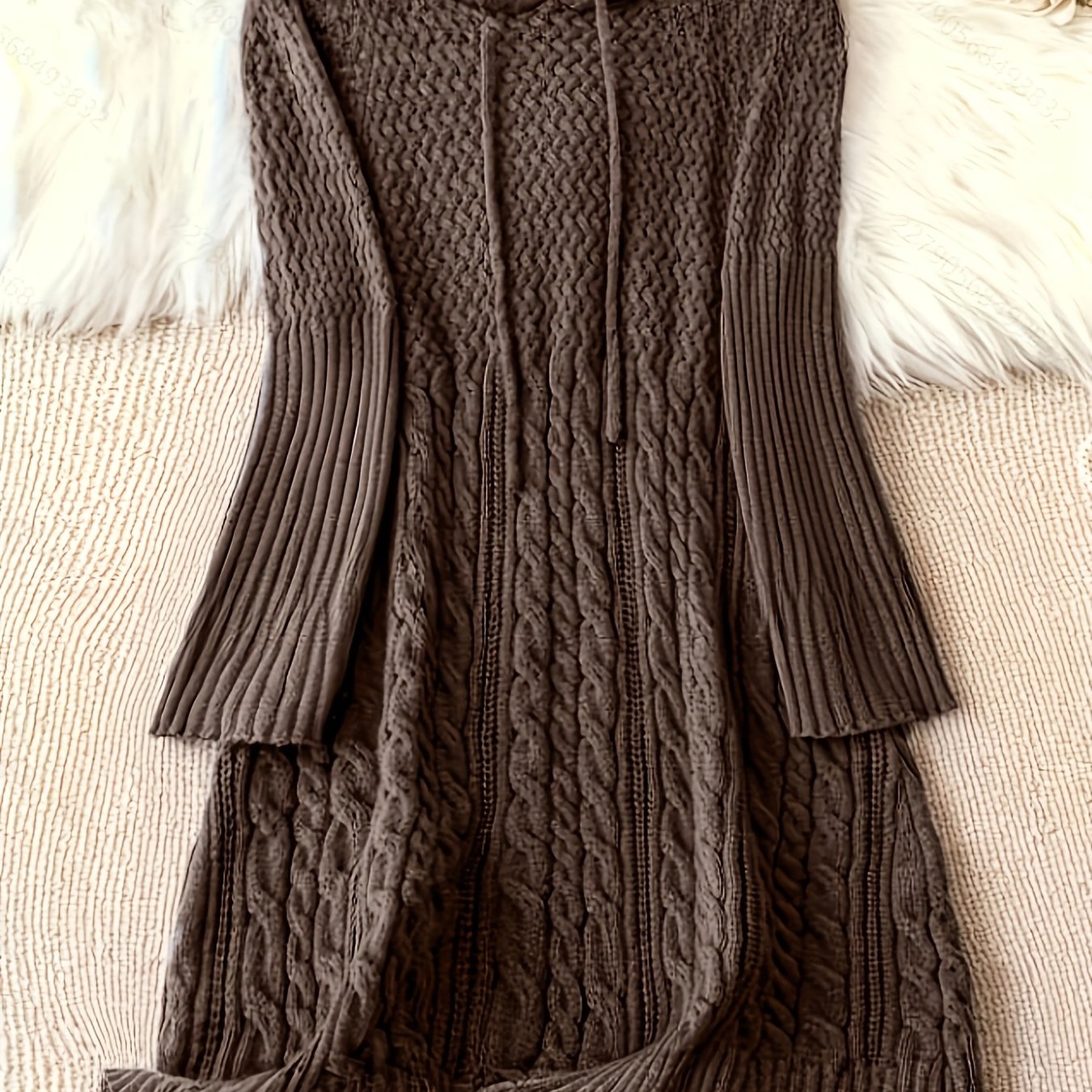 Image of Plus Size - Plus Size - 2024 Women's Fashion Solid Color Dress Fall Winter New Daily Versatile Size Loose Casual Hooded Sweater