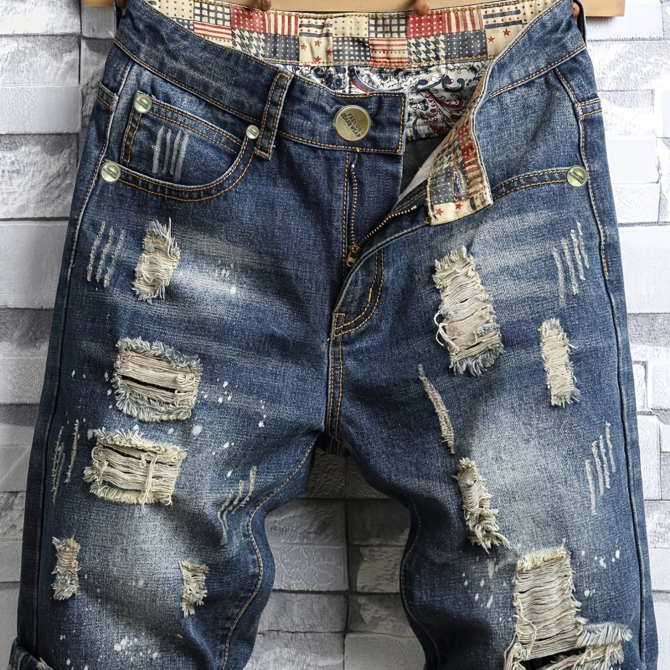 Vintage Royal Blue Men's Stylish Summer Shorts Ripped Jeans