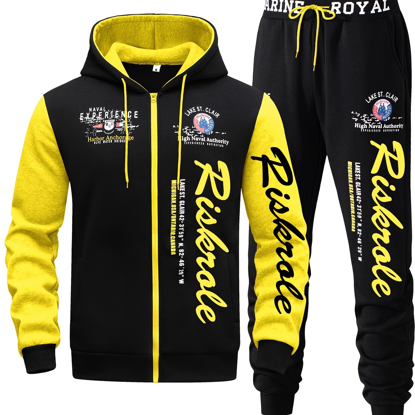 Image of Men's Hooded Letter Print Hoodie Sports Running Two-piece Hoodie Casual Suit