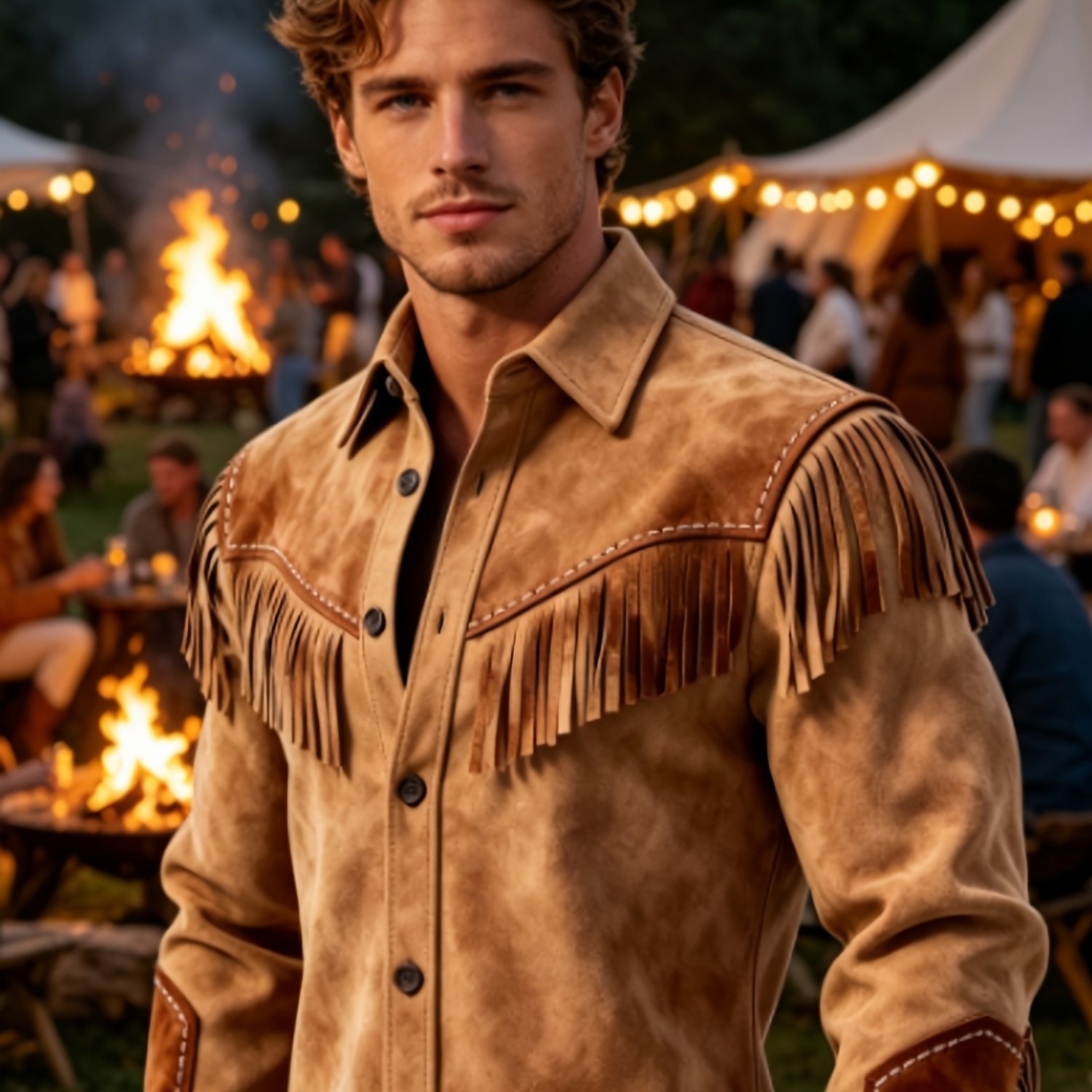 Image of Men's Designer Fringed Fleece Jacket - Autumn And Winter Retro Style Fleece Coat, Casual Hip Hop Y2k Fashion Top, Most Fashionable Coat For Outdoor Themed Parties And Daily Parties, Plus Size