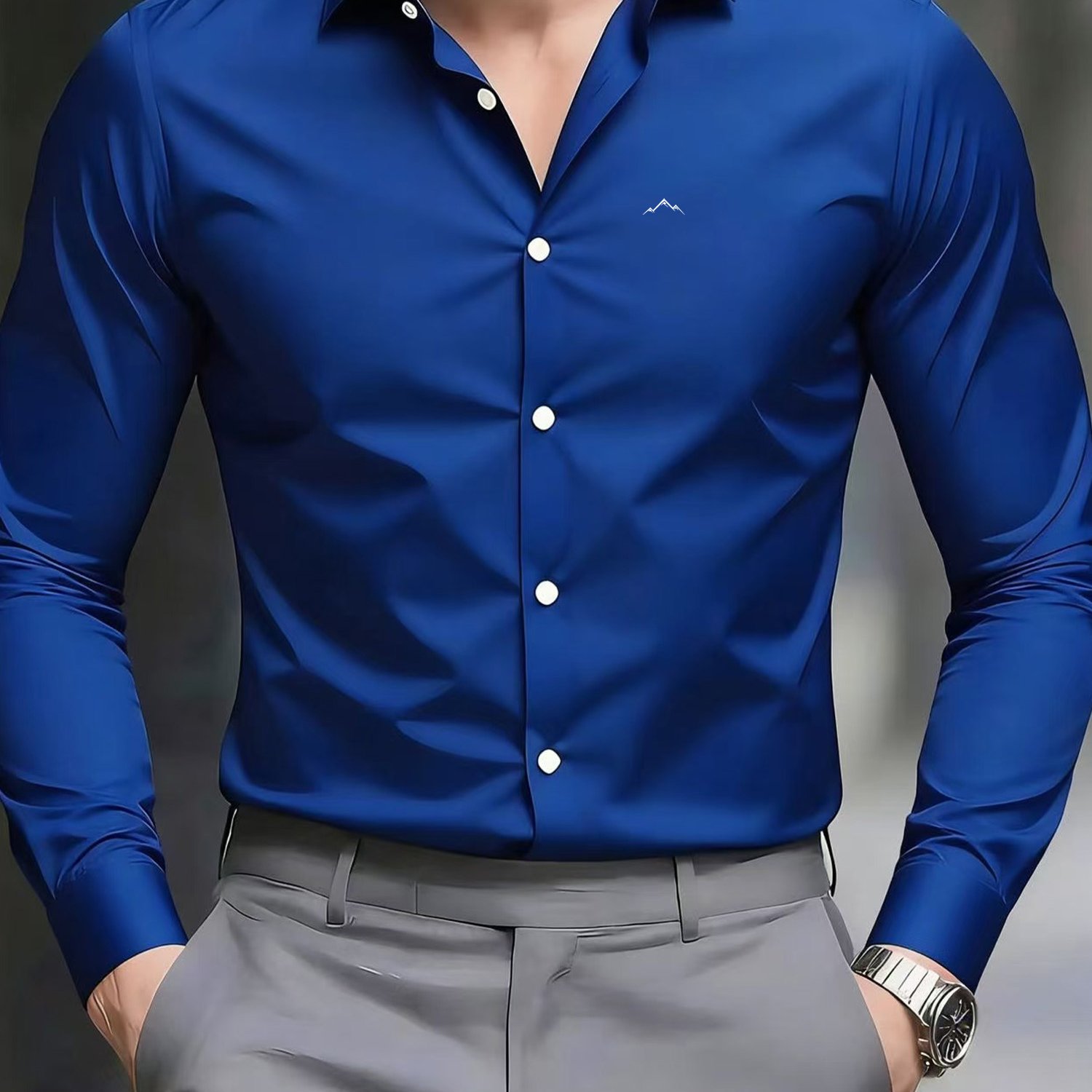 TEMU Optional Light Mountain Label Men's Shirt, Business Non-iron Anti-wrinkle Long Sleeve Top