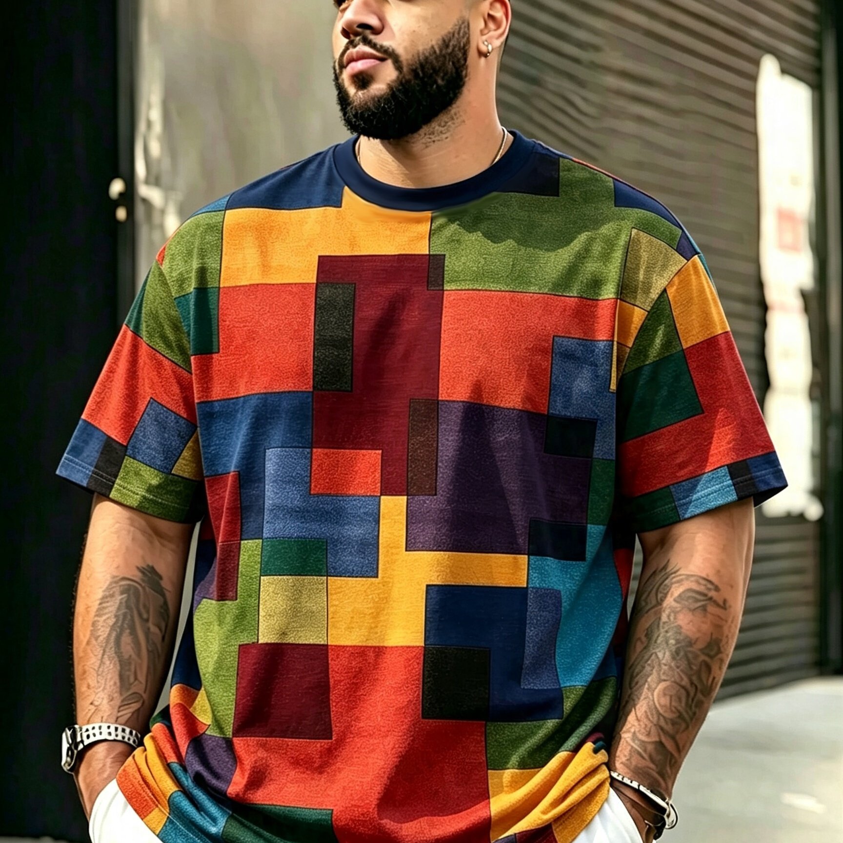 TEMU Plus-size Men's T-shirt, Men's Short-sleeve Base Layer, Crewneck Pullover Top, Versatile For Daily Wear, Stylish And Casual, Suitable For Of